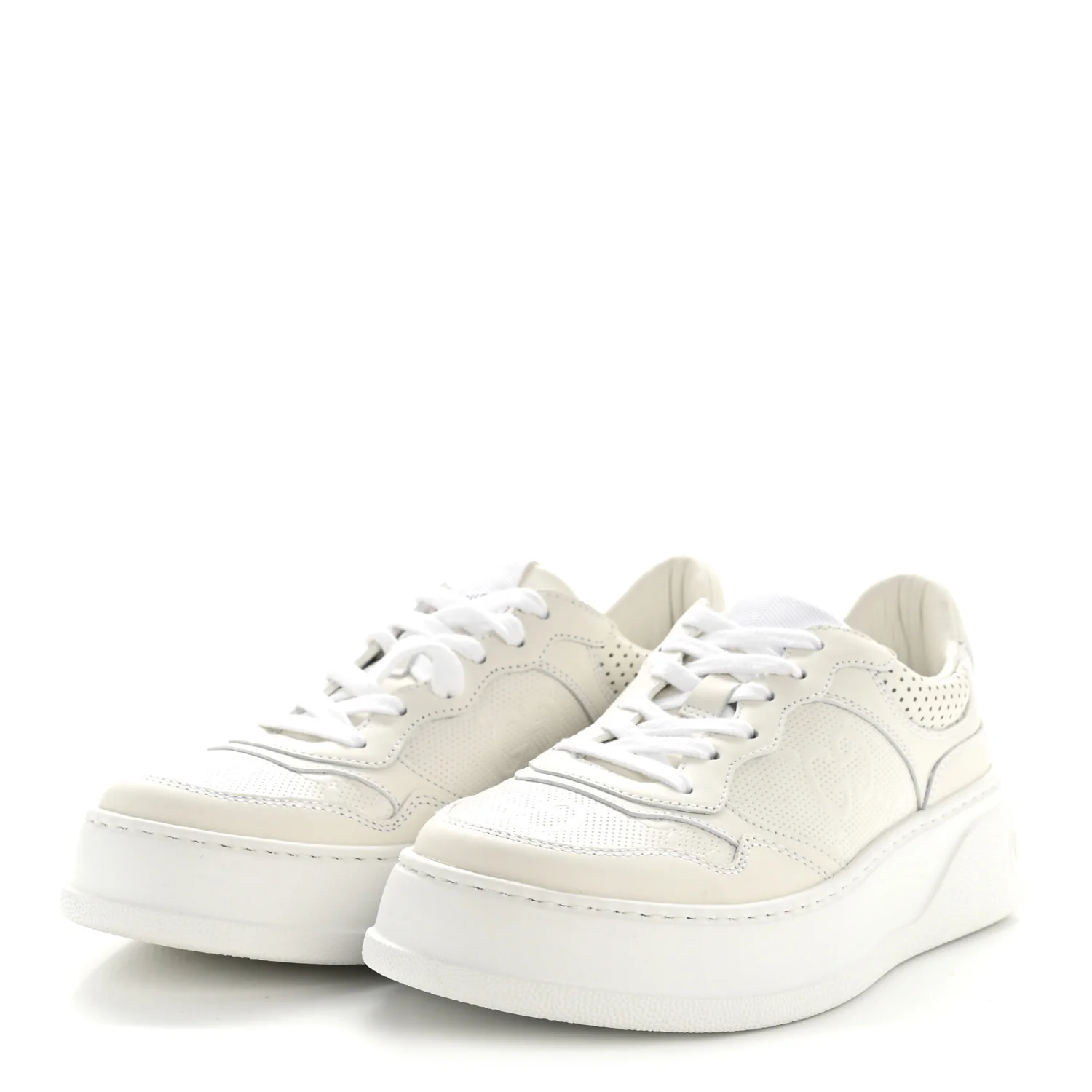 Calfskin GG Tennis Embossed Perforated Womens Platform 55mm Sneakers 37 Great White - Image 4