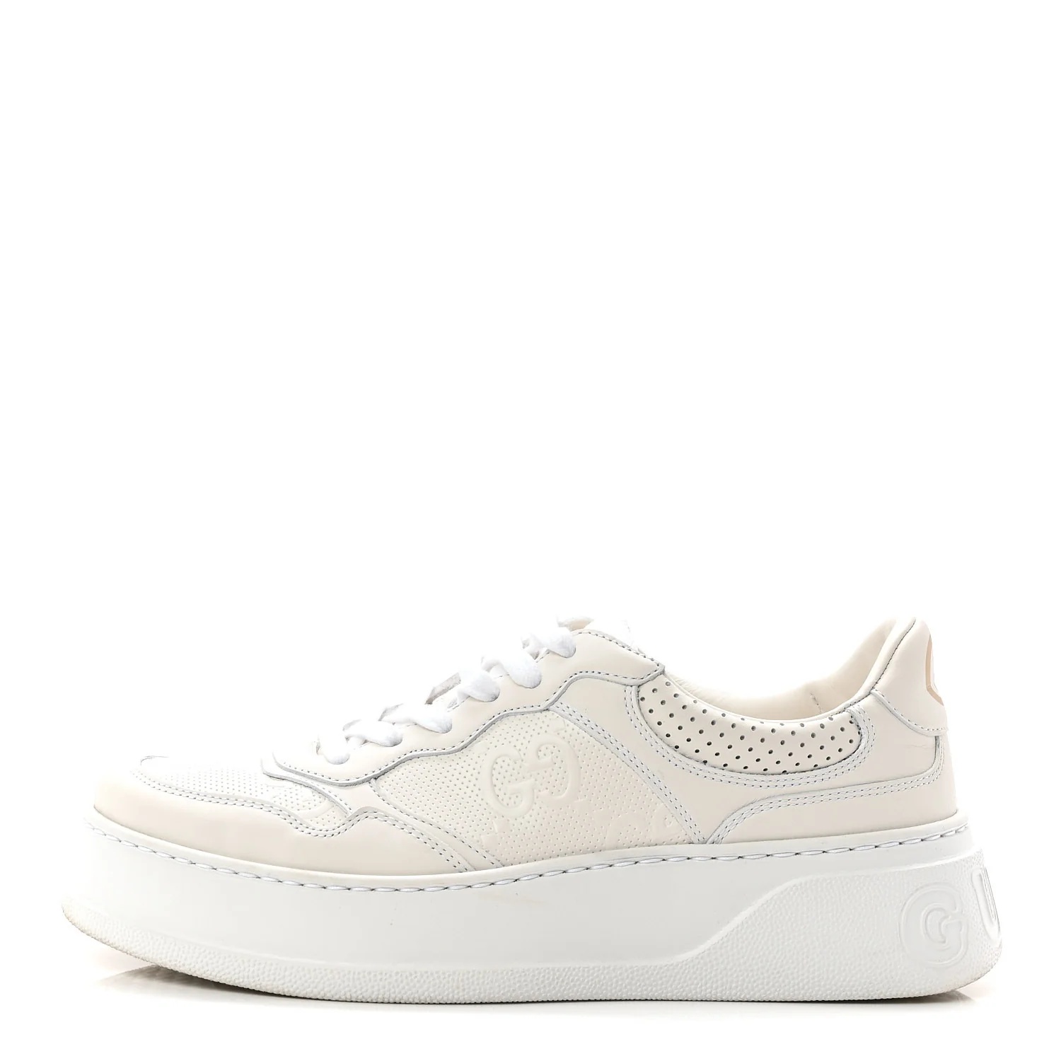 Calfskin GG Tennis Embossed Perforated Womens Platform 55mm Sneakers 39 Great White