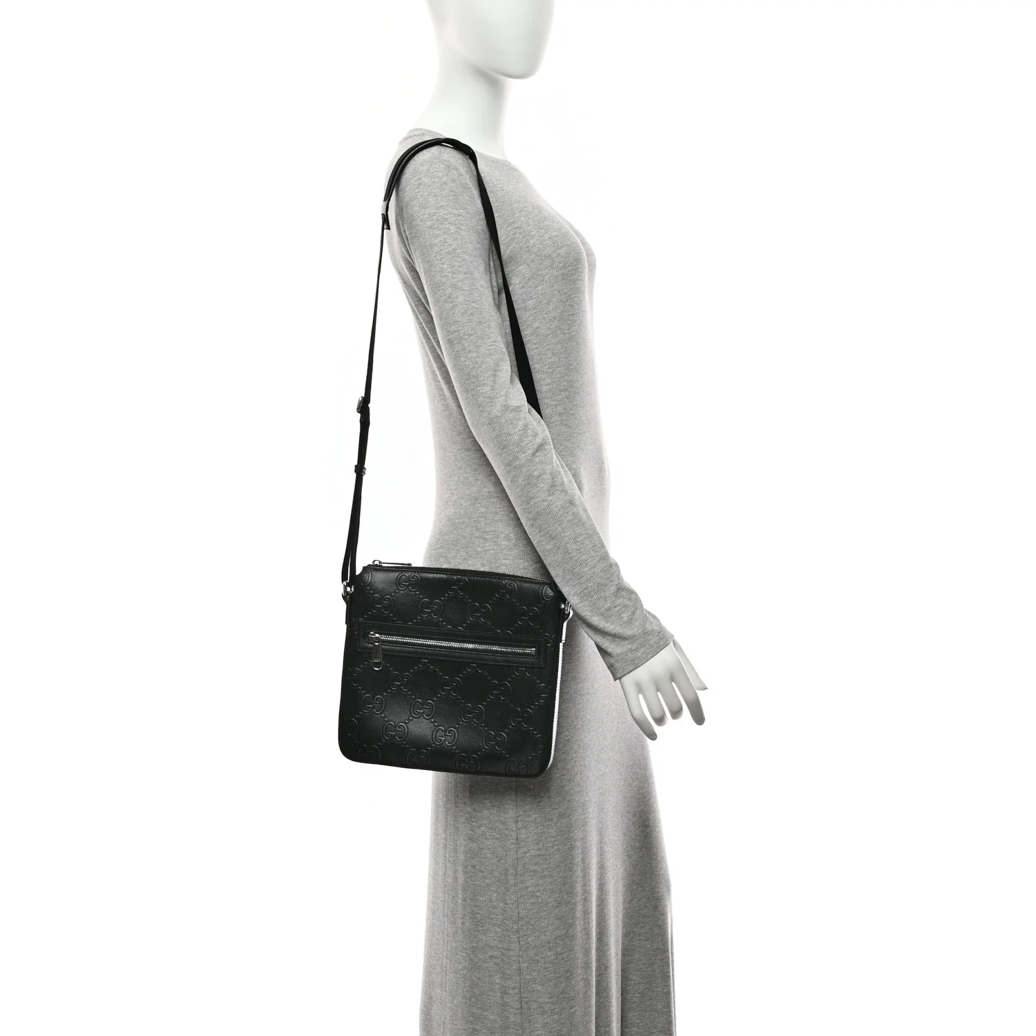 Calfskin GG Tennis Embossed Small Flat Messenger Bag Black - Image 2
