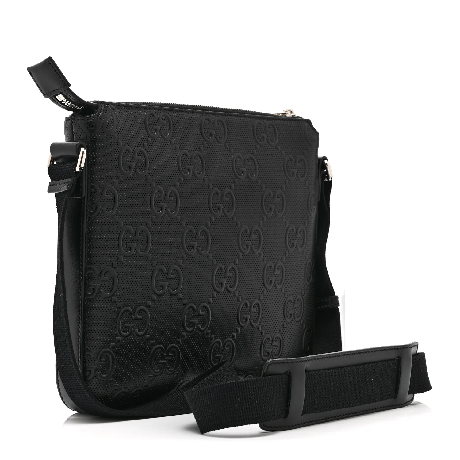 Calfskin GG Tennis Embossed Small Flat Messenger Bag Black - Image 3