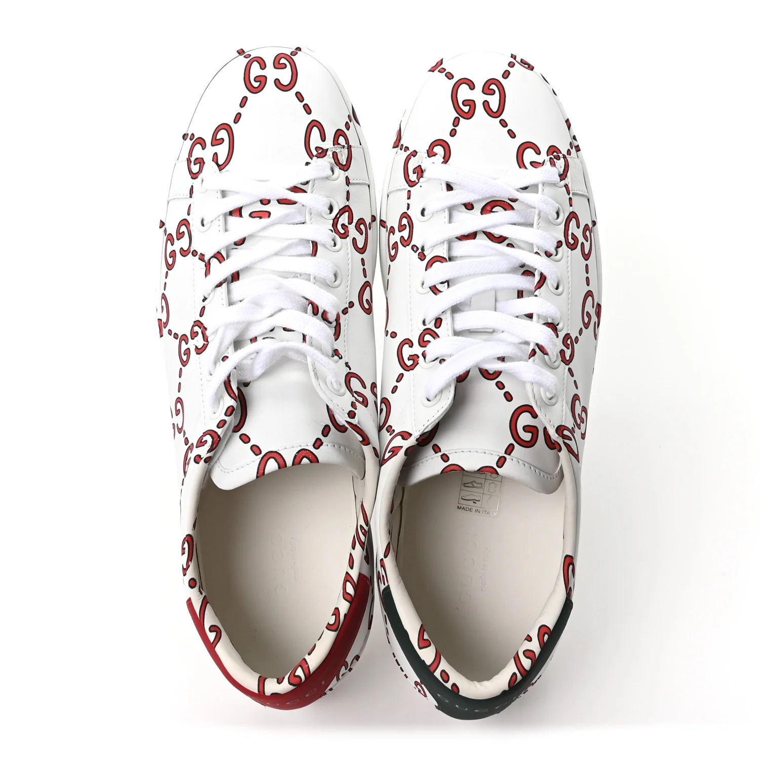 Calfskin GucciGhost Print Womens Ace Sneakers 40.5 White Hibiscus Red - Image 2