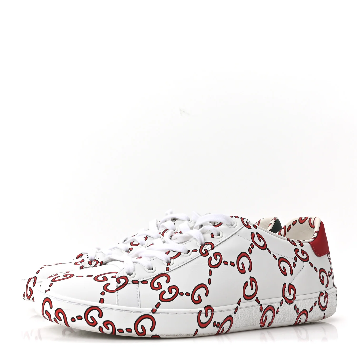 Calfskin GucciGhost Print Womens Ace Sneakers 40.5 White Hibiscus Red - Image 4
