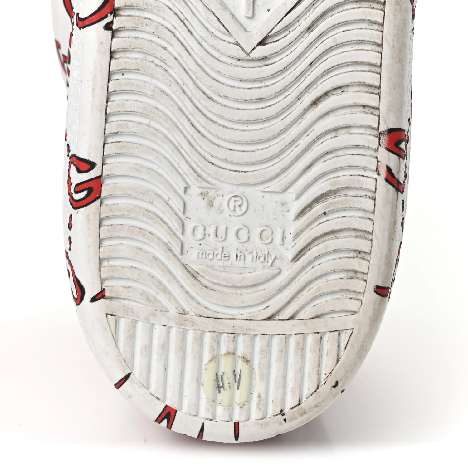 Calfskin GucciGhost Print Womens Ace Sneakers 40.5 White Hibiscus Red - Image 7