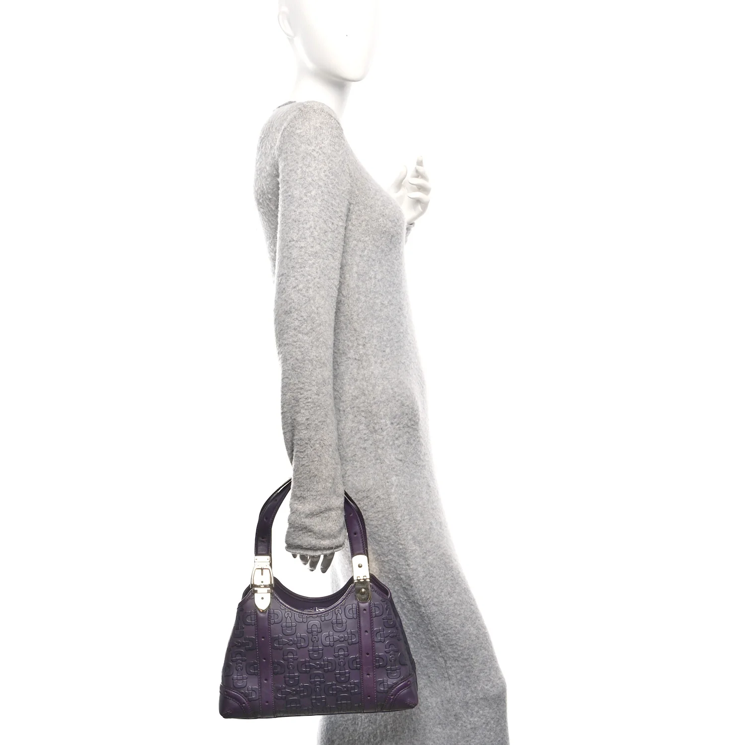 Calfskin Horsebit Embossed Shoulder Bag Purple - Image 2