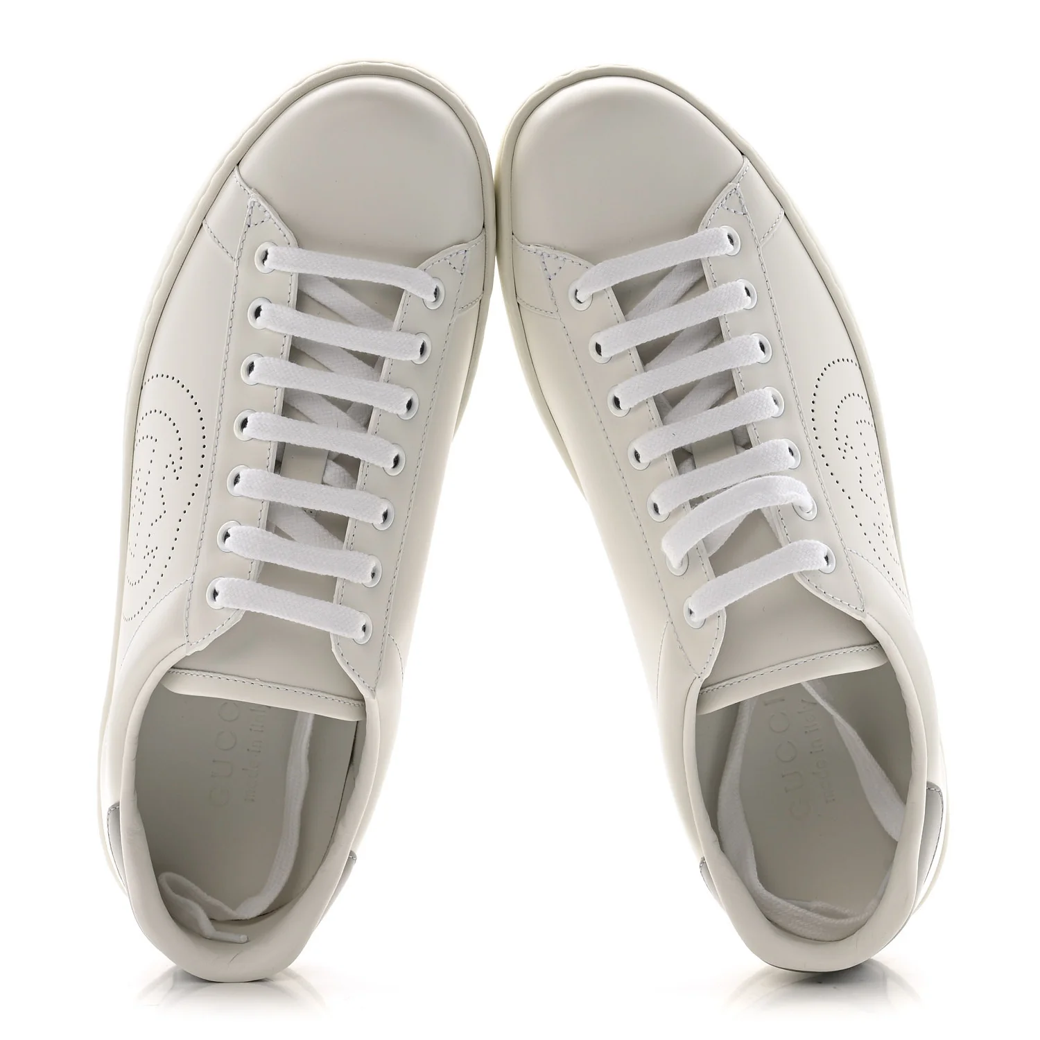 Calfskin Interlocking G Perforated Mens Ace Sneakers 8 White Grey Sky - Image 2