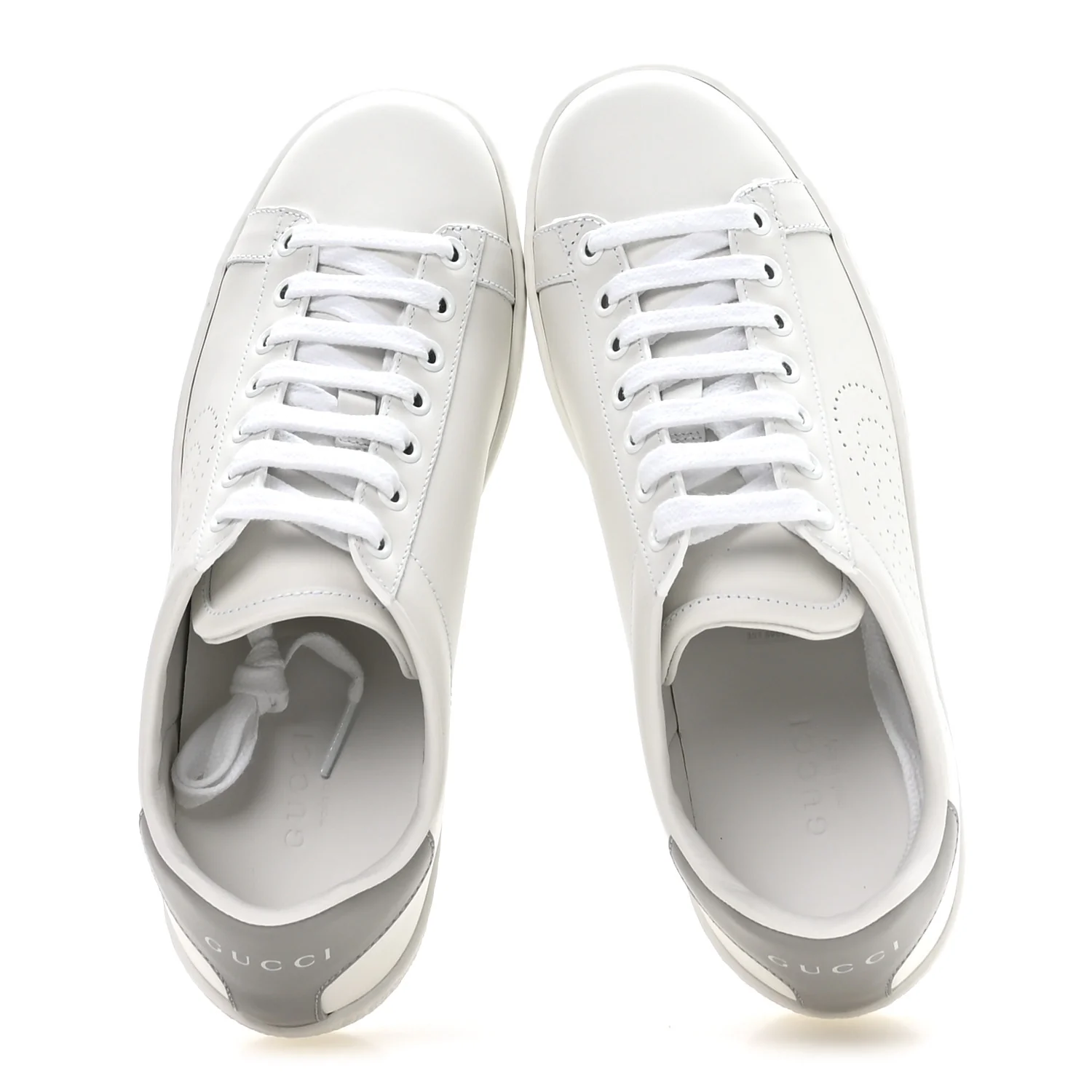 Calfskin Interlocking G Perforated Womens Ace Sneakers 36 White Grey Sky - Image 2