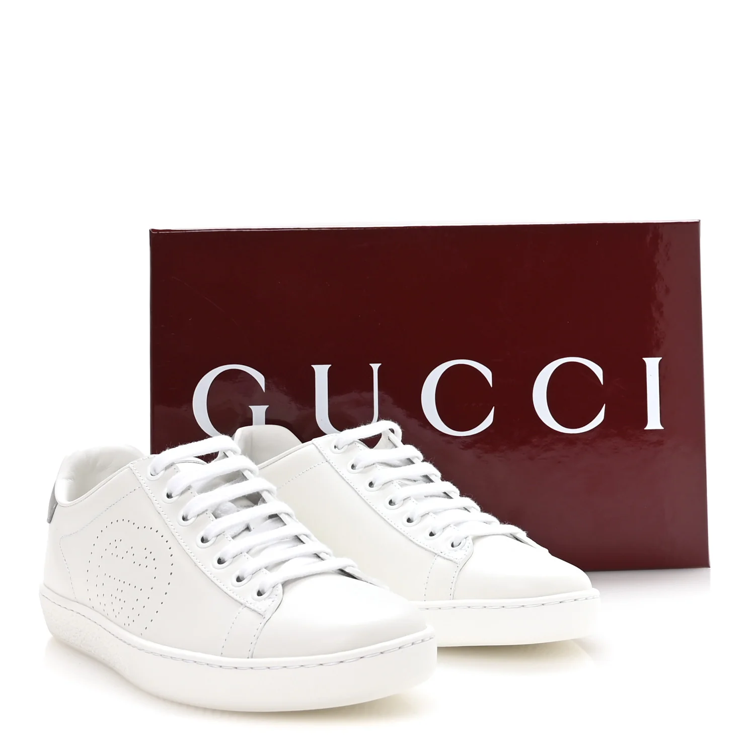 Calfskin Interlocking G Perforated Womens Ace Sneakers 36 White Grey Sky - Image 9