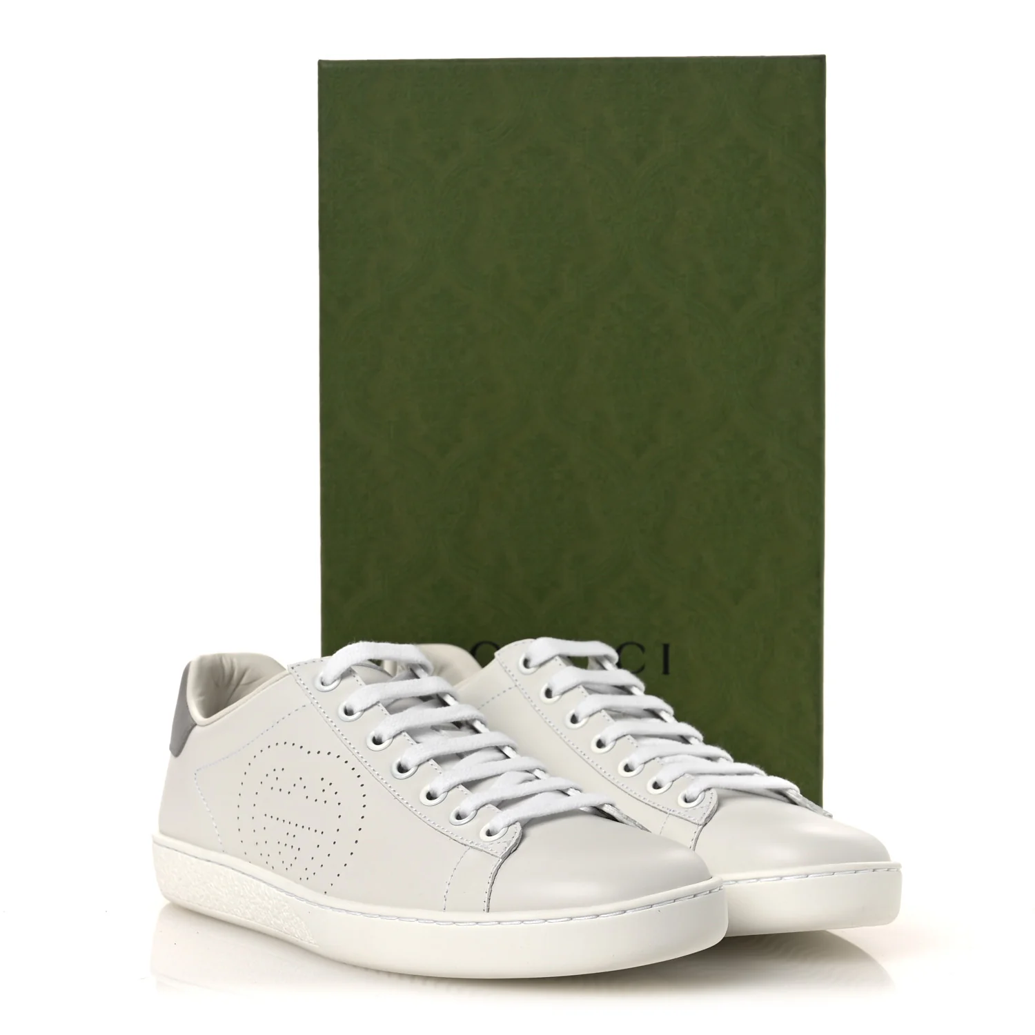 Calfskin Interlocking G Perforated Womens Ace Sneakers 37 White Grey Sky - Image 11