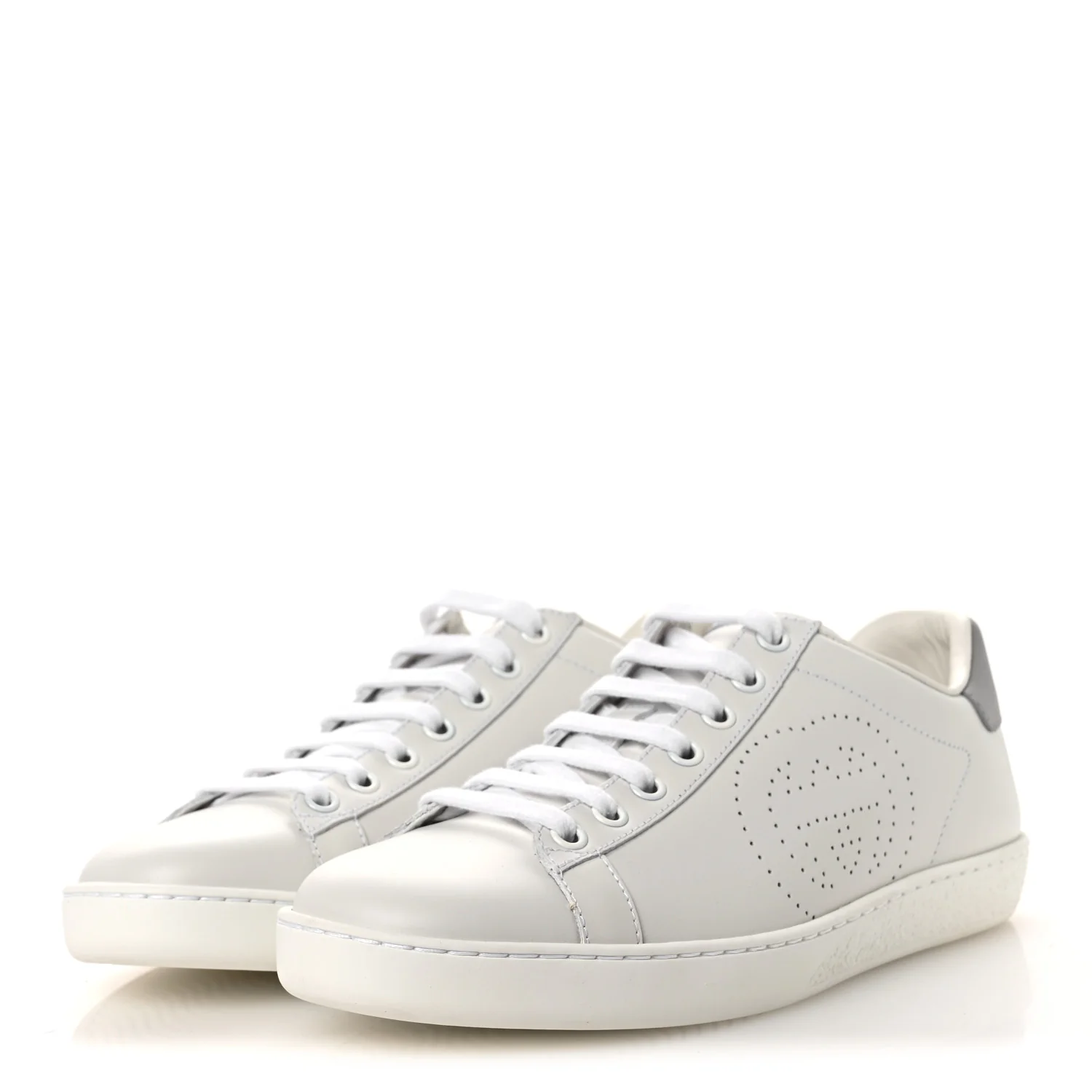 Calfskin Interlocking G Perforated Womens Ace Sneakers 37 White Grey Sky - Image 4