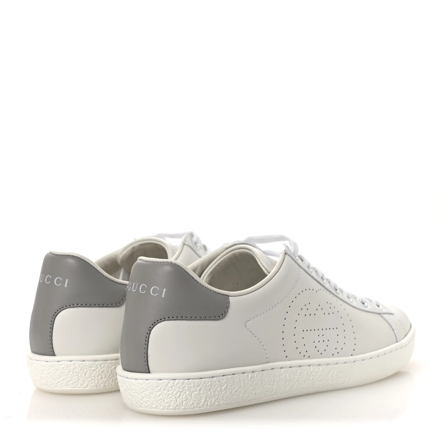 Calfskin Interlocking G Perforated Womens Ace Sneakers 37 White Grey Sky - Image 5