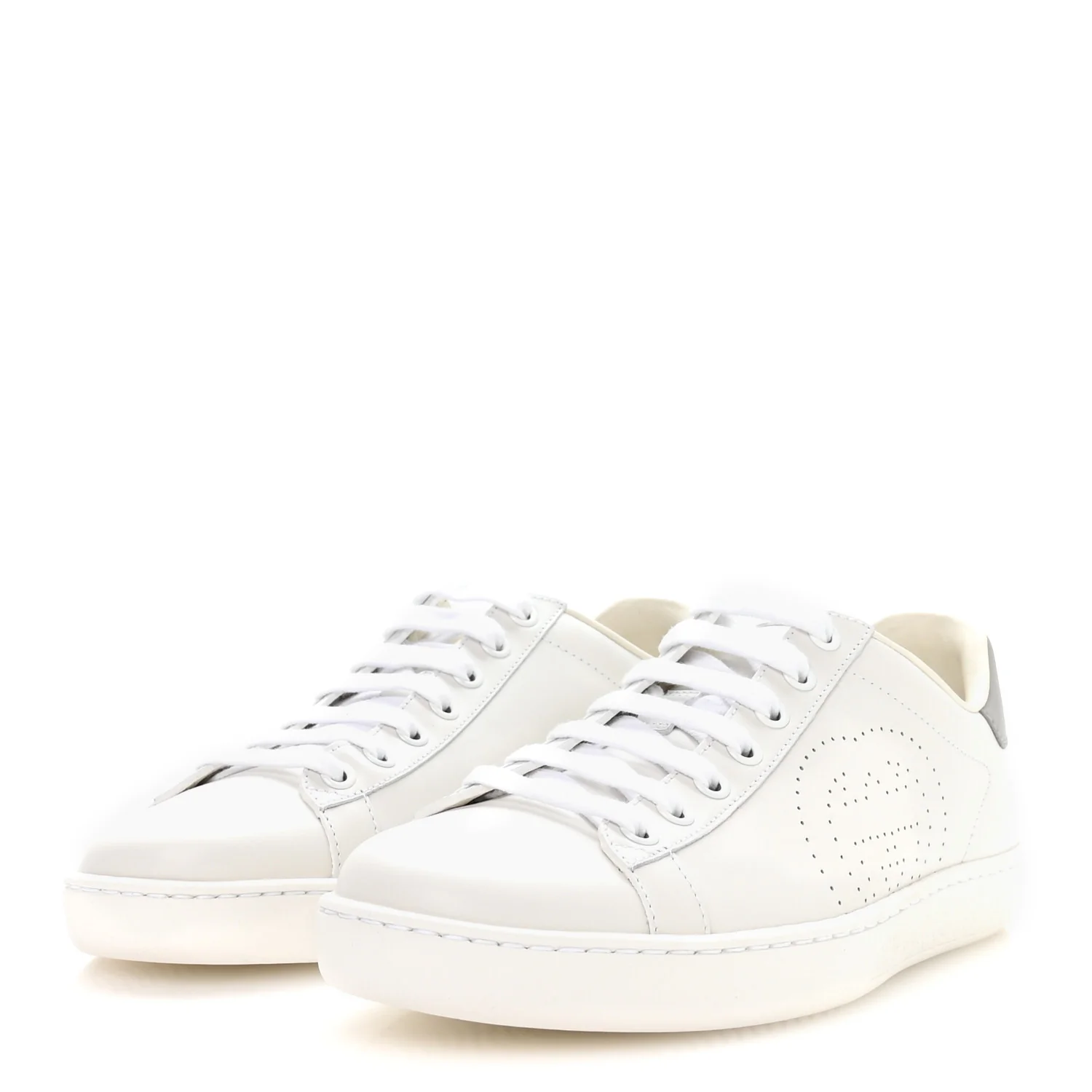 Calfskin Interlocking G Perforated Womens Ace Sneakers 37 White Grey Sky - Image 4