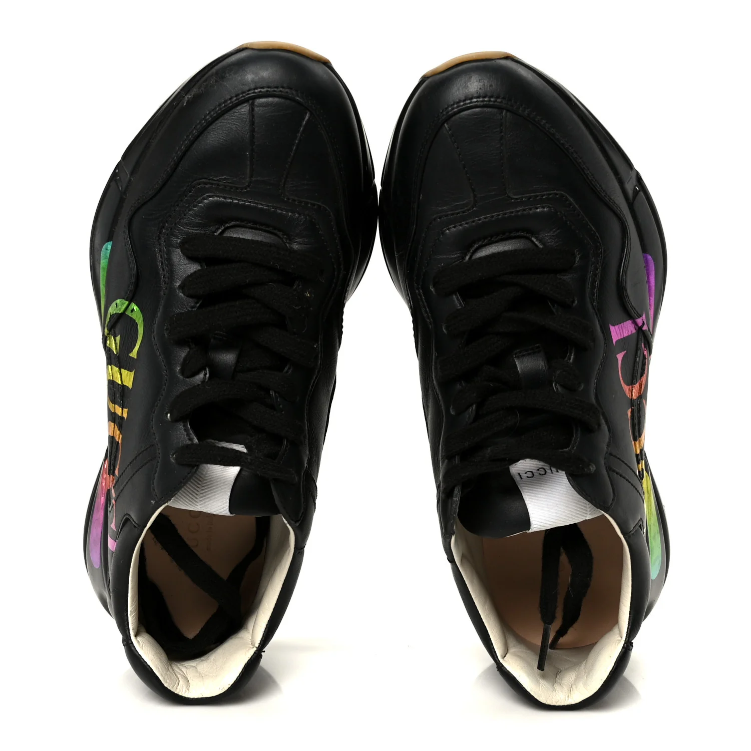Calfskin Iridescent Logo Womens Rhyton Sneakers 38 Black - Image 2