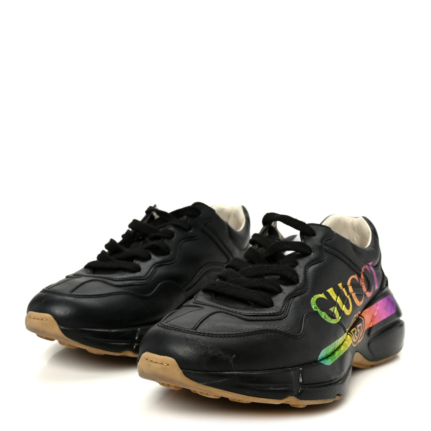 Calfskin Iridescent Logo Womens Rhyton Sneakers 38 Black - Image 4