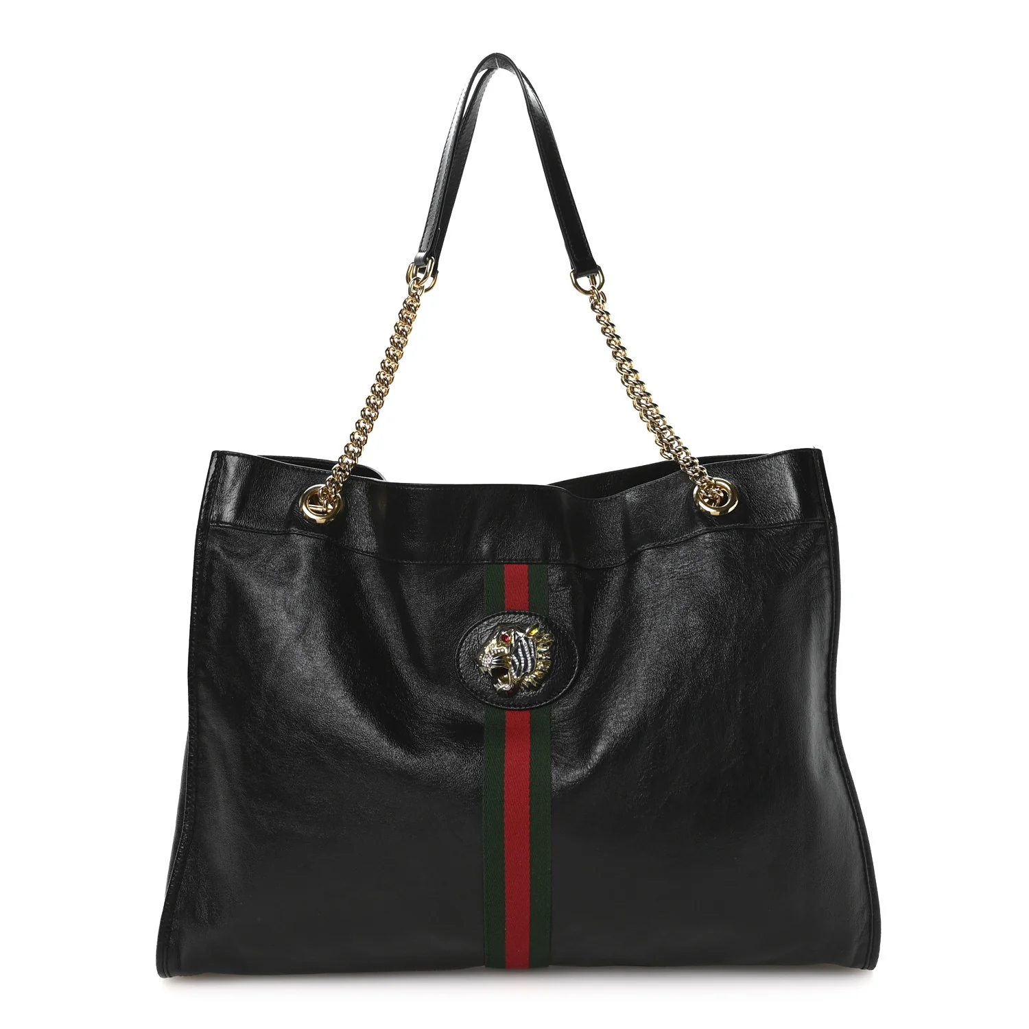 Calfskin Large Rajah Chain Tote Black