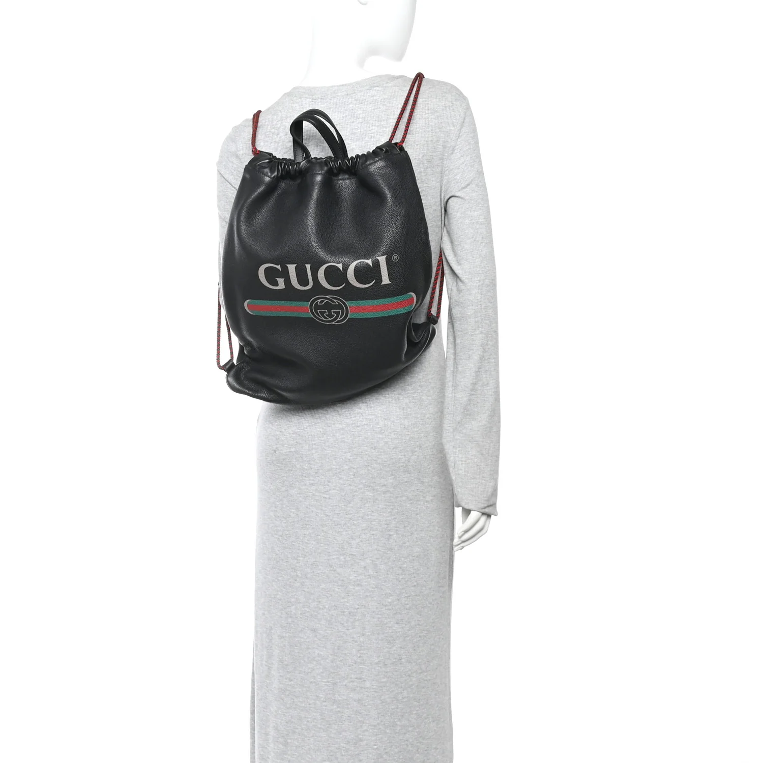 Calfskin Logo Drawstring Backpack Black - Image 2