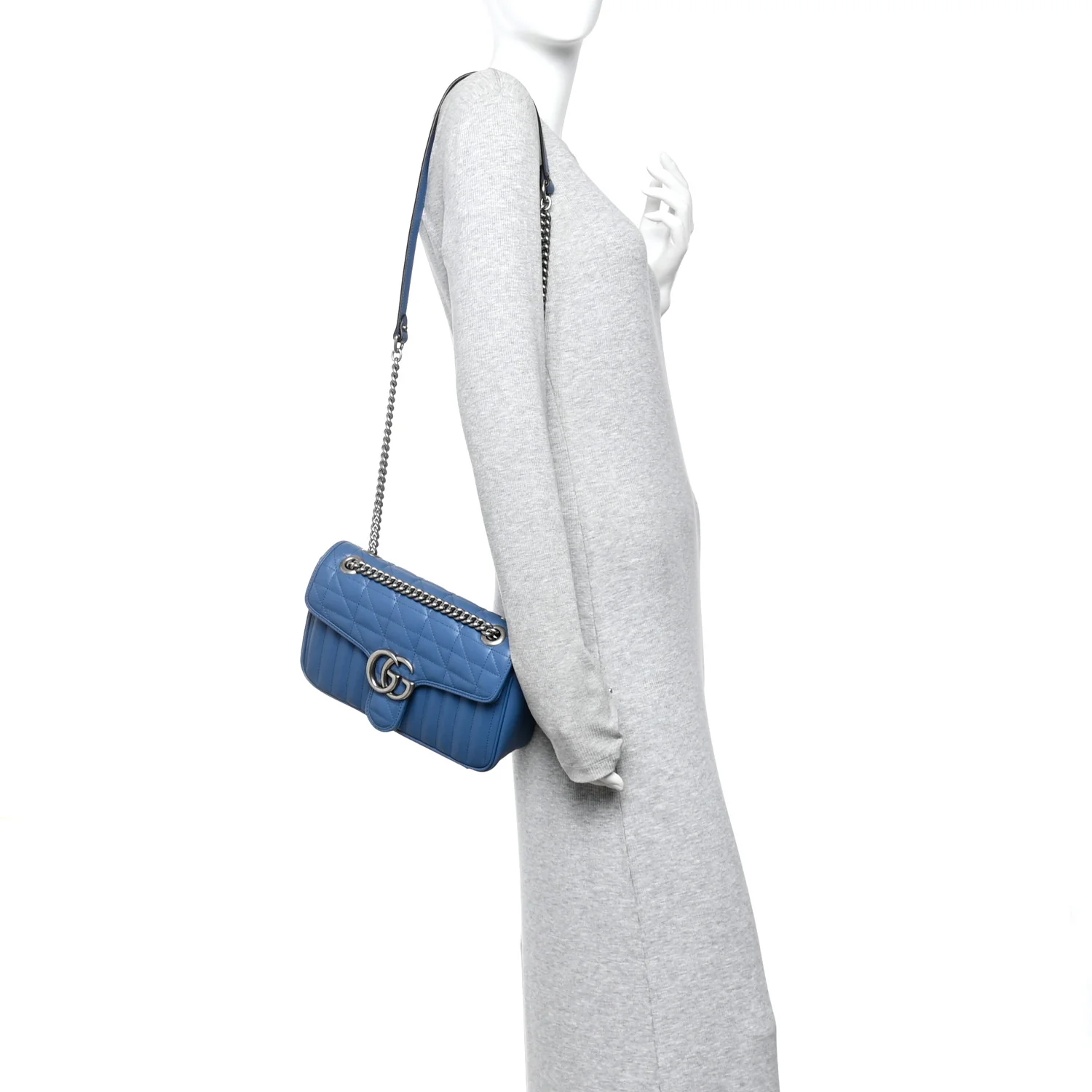 Calfskin Matelasse Aria Small GG Marmont Shoulder Bag  Clear Blue - Image 2
