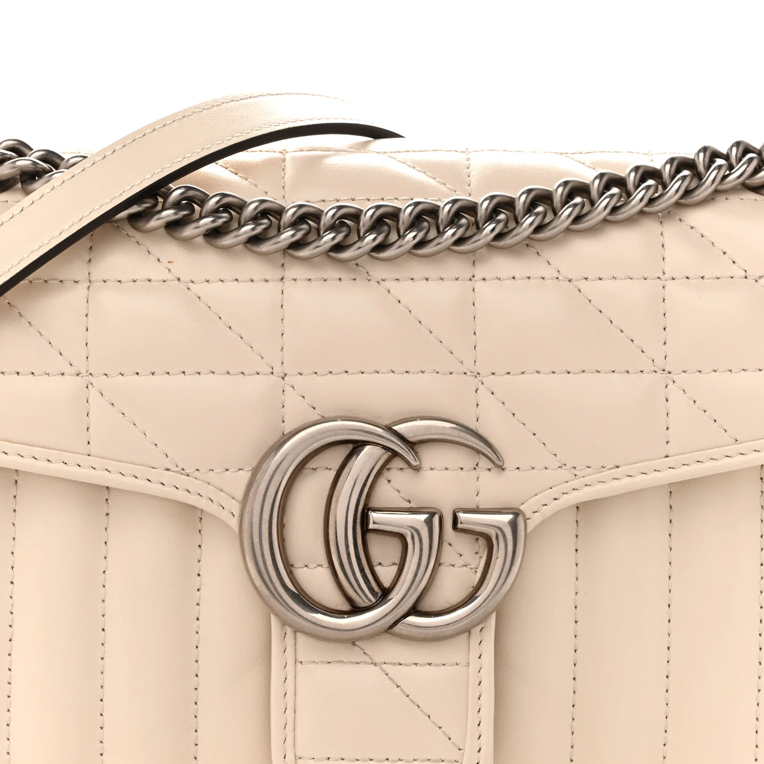 Calfskin Matelasse Aria Small GG Marmont Shoulder Bag Mystic White - Image 8