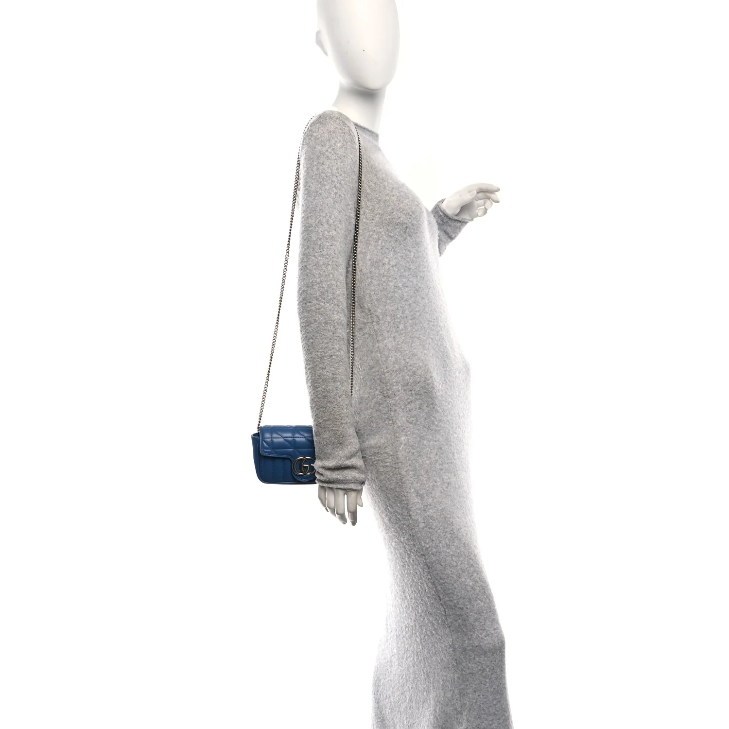 Calfskin Matelasse Aria Super Mini GG Marmont Shoulder Bag Clear Blue - Image 2