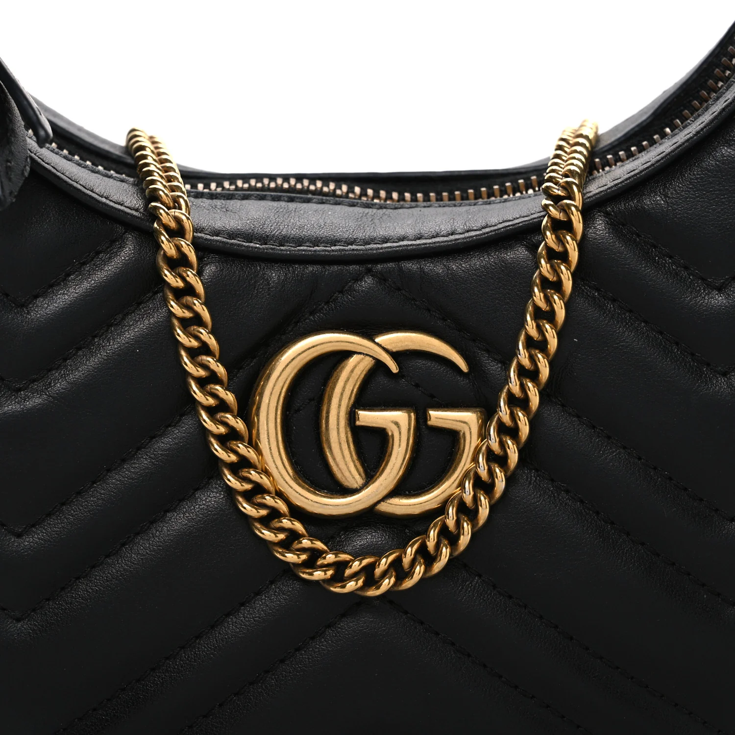 Calfskin Matelasse Chevron Mini GG Marmont Half Moon Hobo Black - Image 8