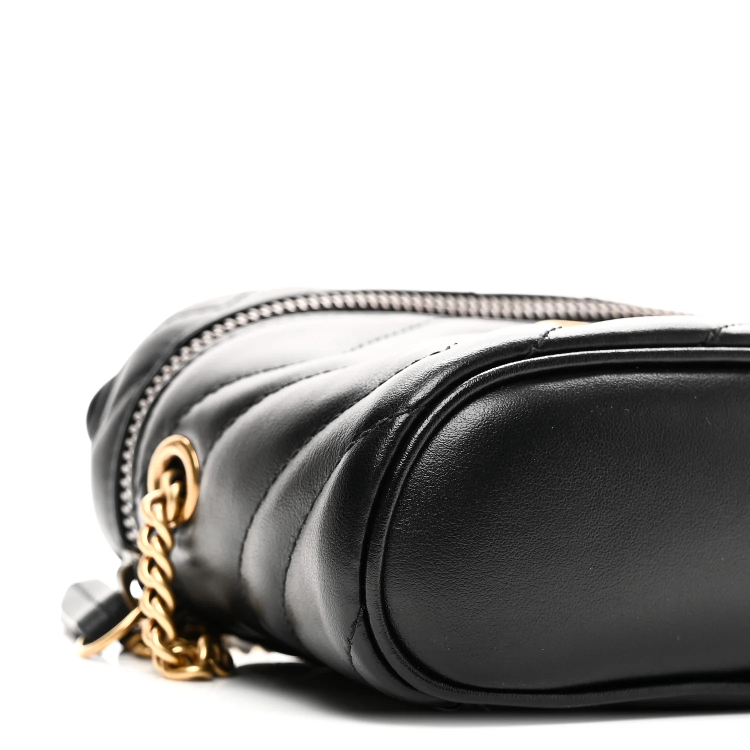 Calfskin Matelasse Chevron Mini GG Marmont Top Handle Bag Black - Image 9