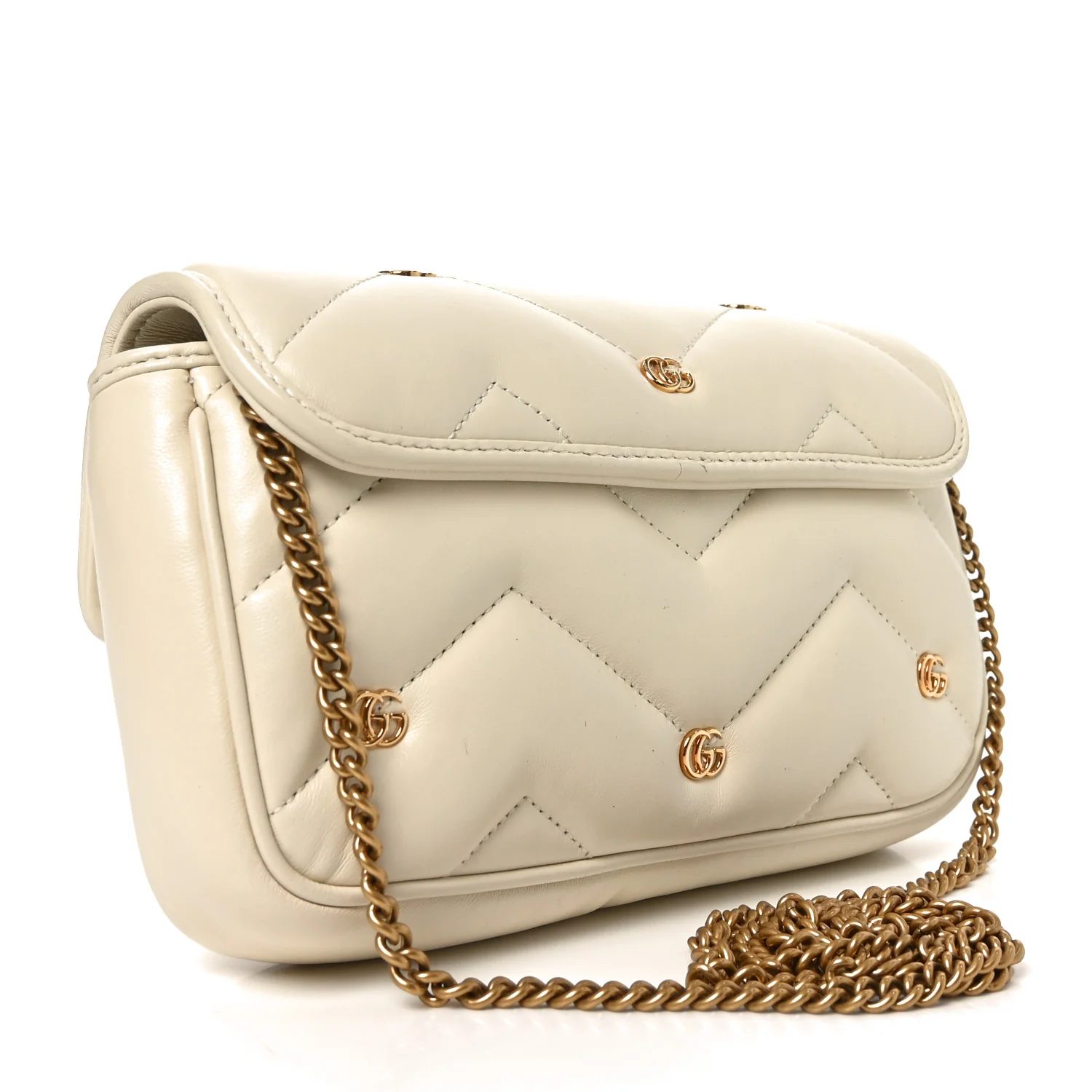 Calfskin Matelasse Double G Studs Mini Torchon GG Marmont Shoulder Bag White - Image 3