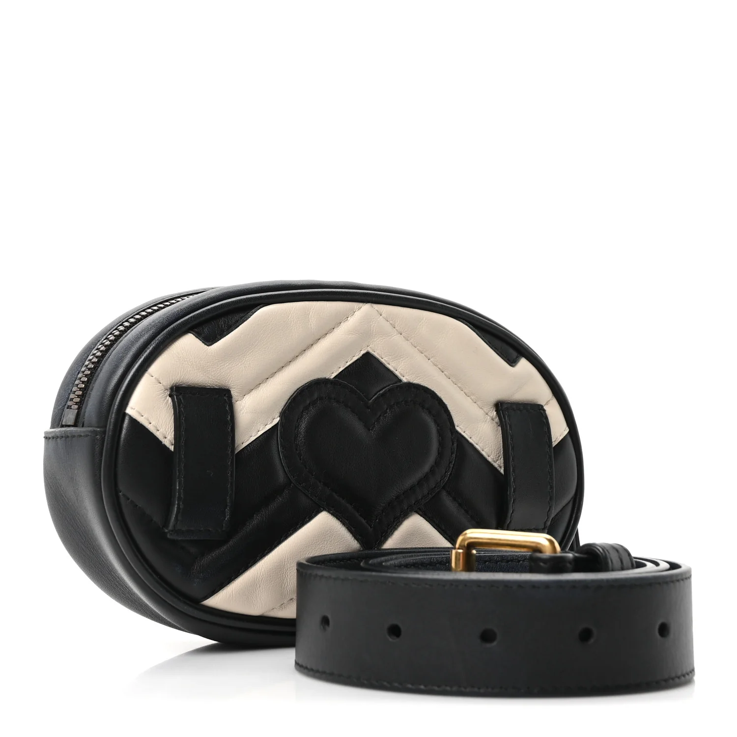 Calfskin Matelasse GG Marmont Belt Bag 85 34 Black White - Image 2