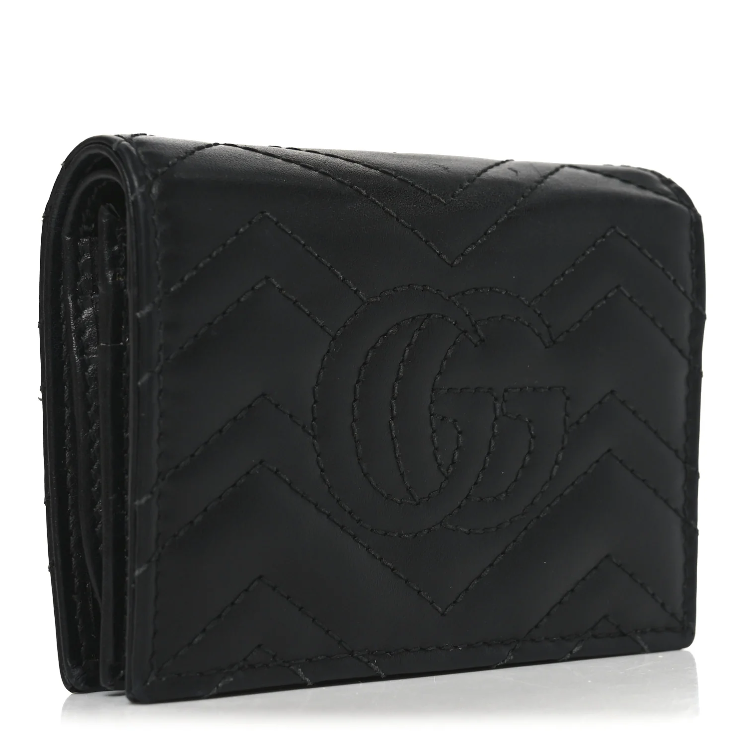 Calfskin Matelasse GG Marmont Card Case Wallet Black - Image 3