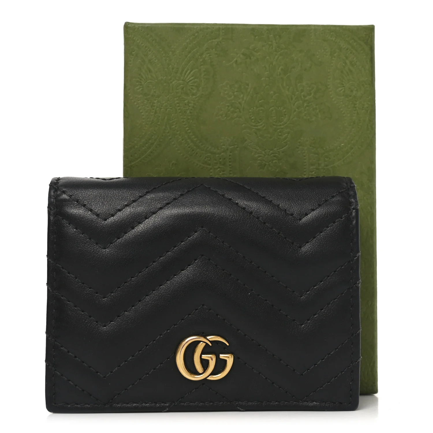 Calfskin Matelasse GG Marmont Card Case Wallet Black - Image 8