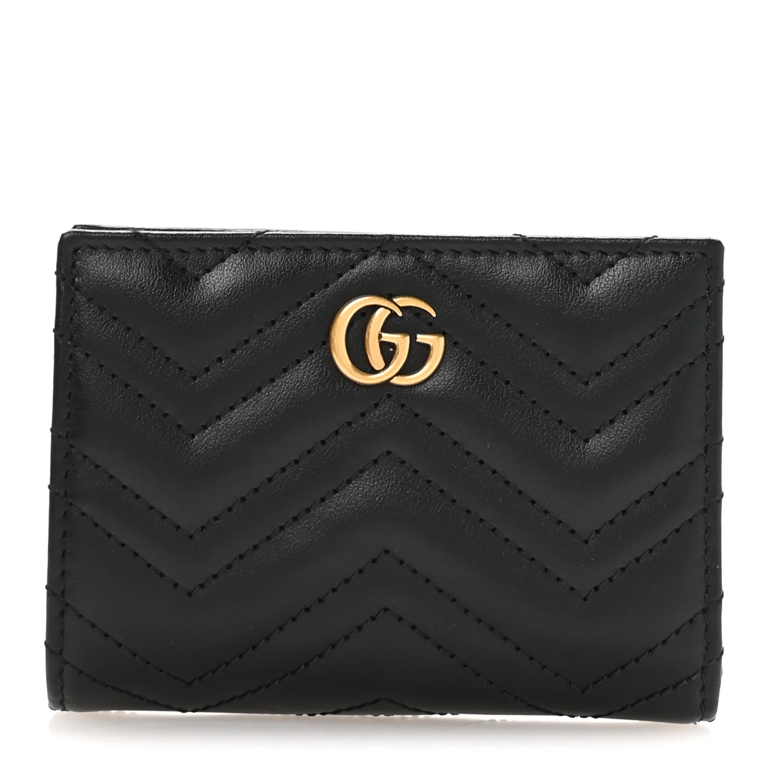 Calfskin Matelasse GG Marmont Card Case Wallet Black