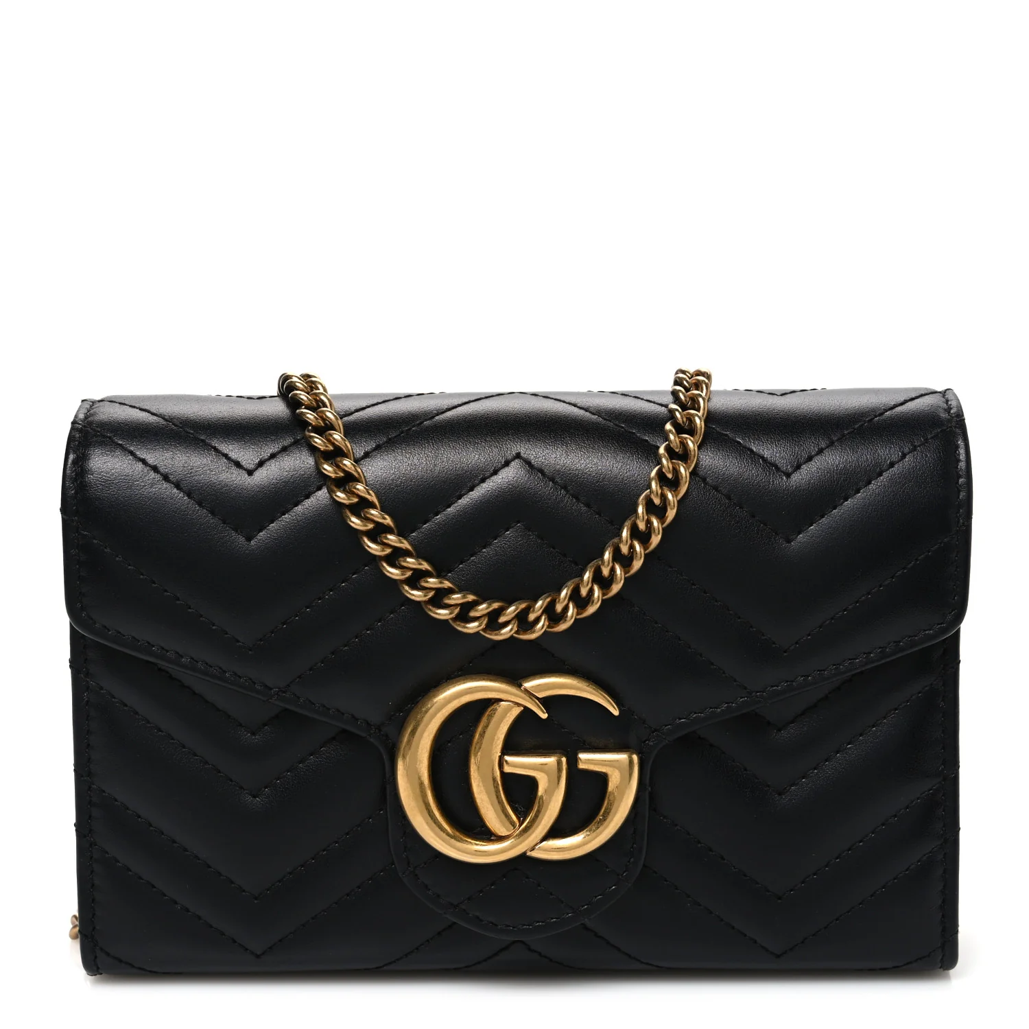 Calfskin Matelasse GG Marmont Chain Wallet Black