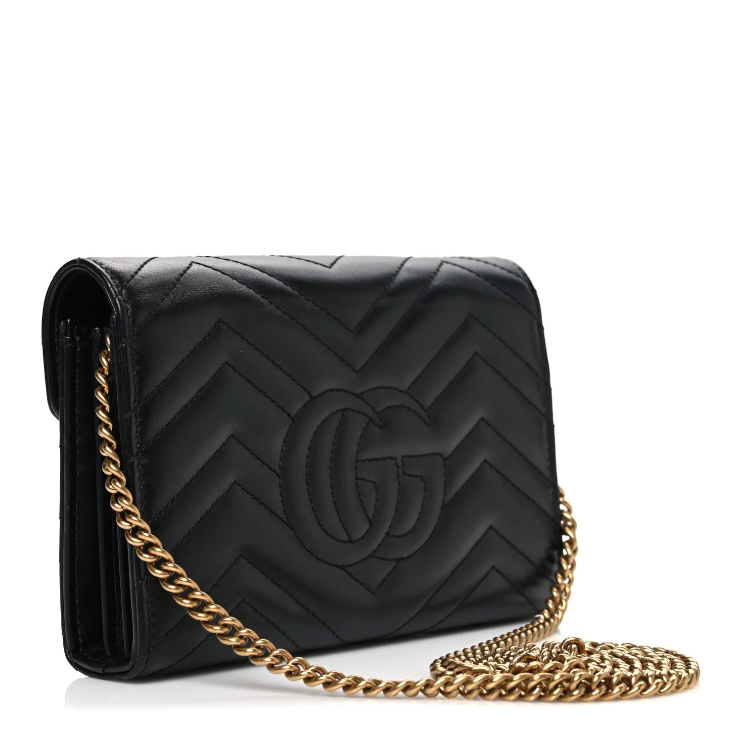 Calfskin Matelasse GG Marmont Chain Wallet Black - Image 3