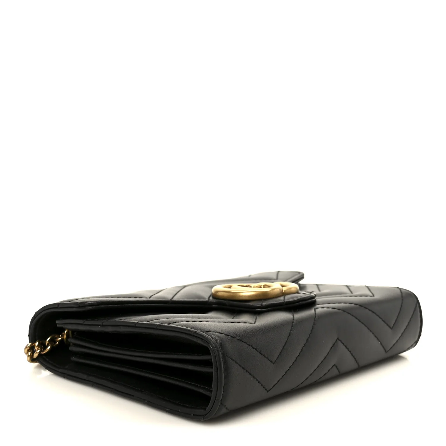 Calfskin Matelasse GG Marmont Chain Wallet Black - Image 4