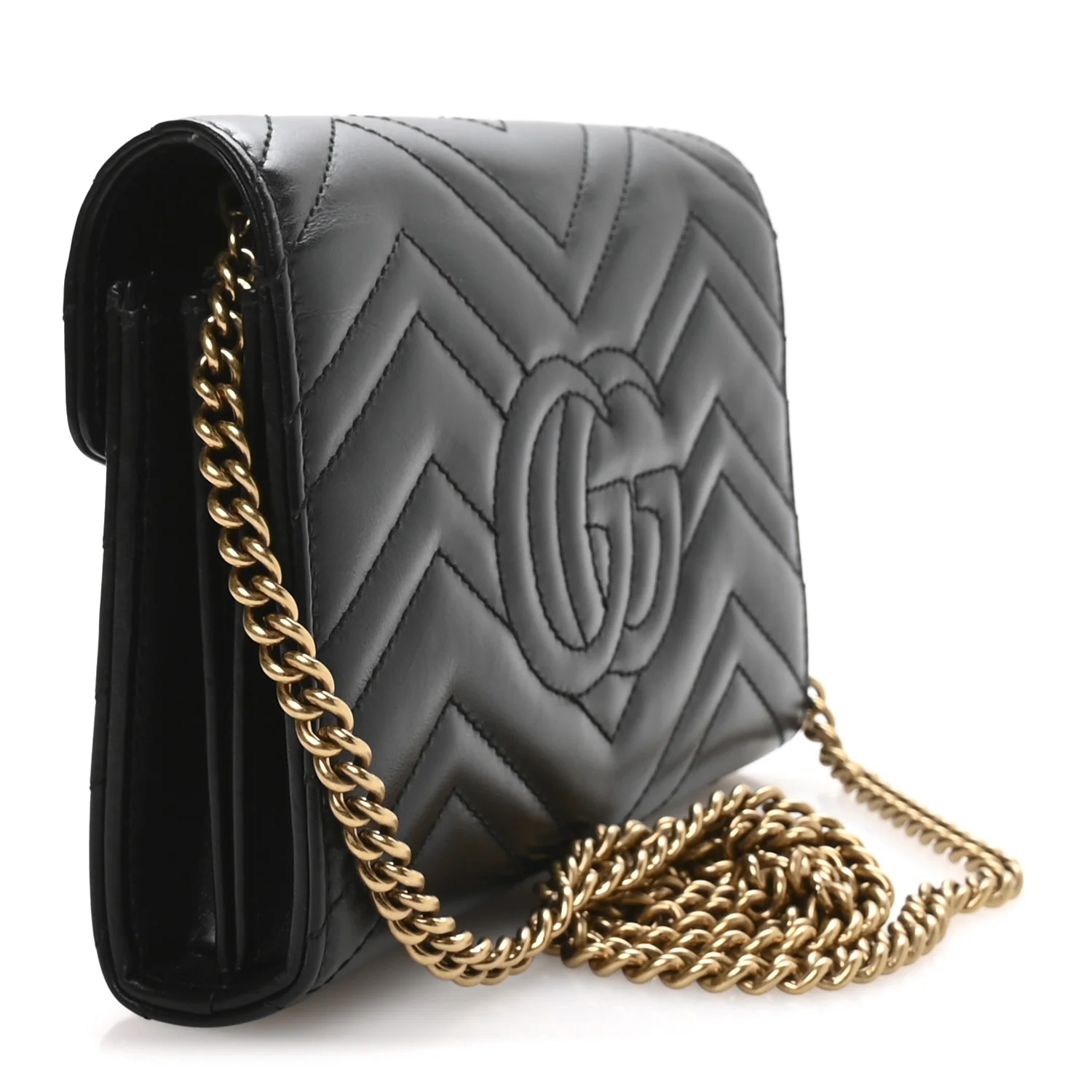 Calfskin Matelasse GG Marmont Chain Wallet Black - Image 3