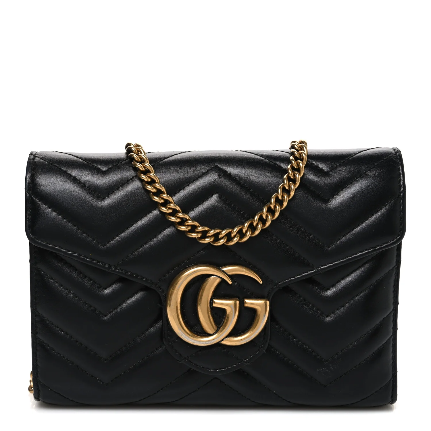 Calfskin Matelasse GG Marmont Chain Wallet Black