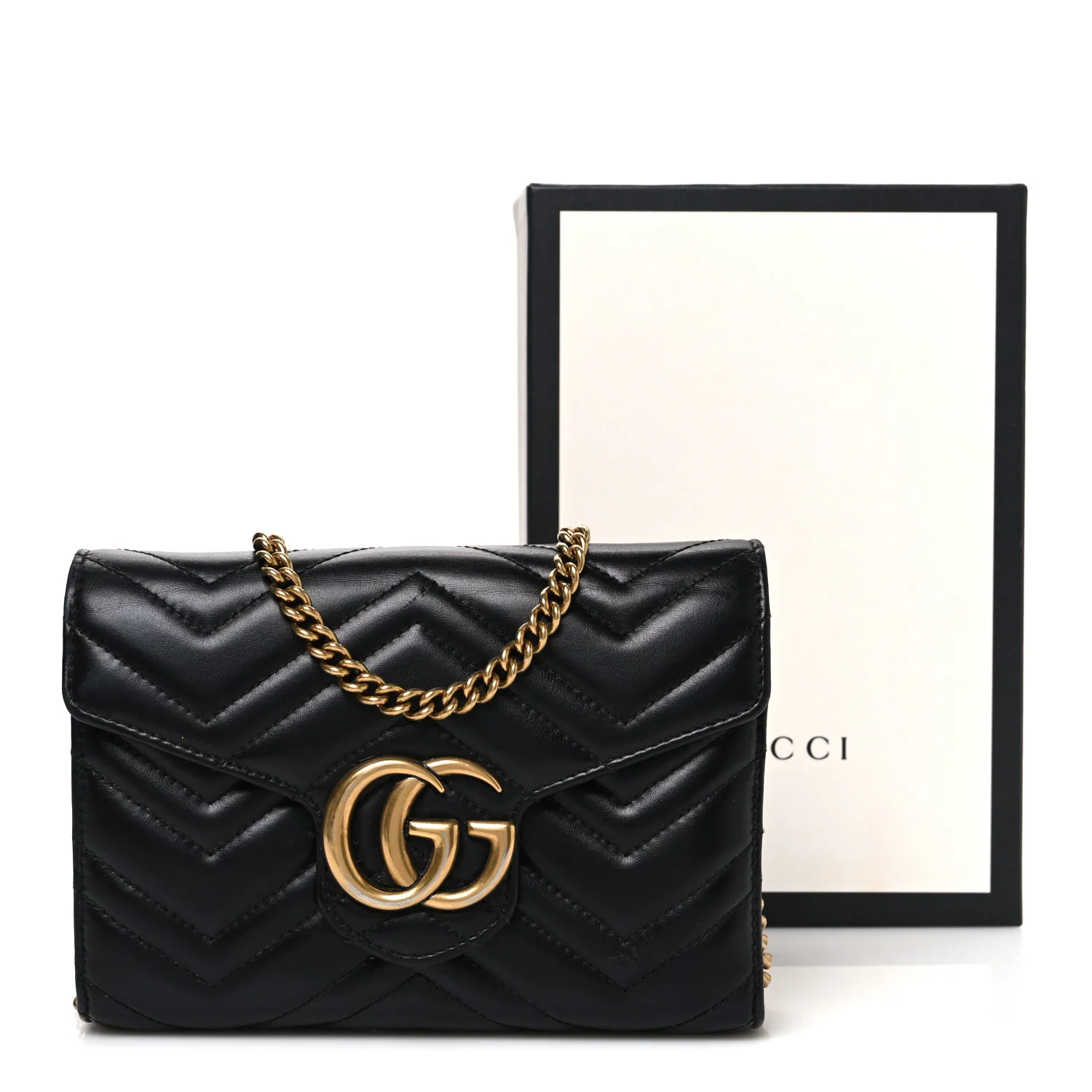 Calfskin Matelasse GG Marmont Chain Wallet Black - Image 12