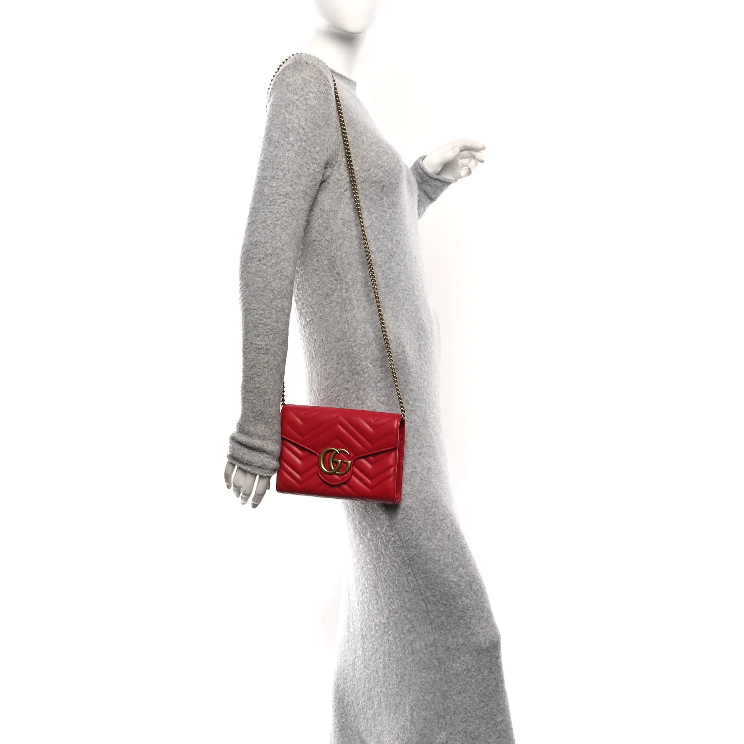 Calfskin Matelasse GG Marmont Chain Wallet Hibiscus Red - Image 2
