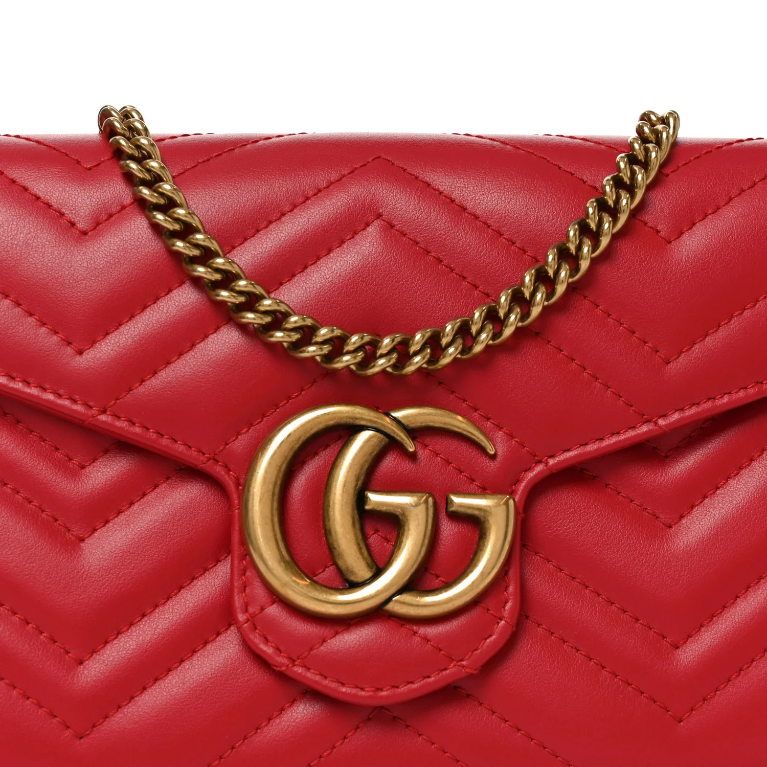 Calfskin Matelasse GG Marmont Chain Wallet Hibiscus Red - Image 8