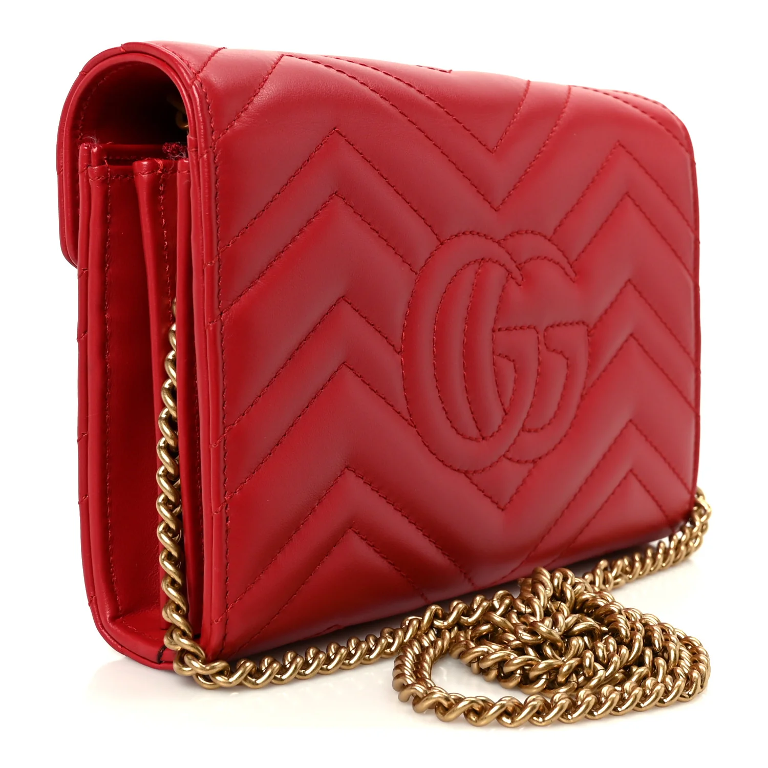 Calfskin Matelasse GG Marmont Chain Wallet Hibiscus Red - Image 3