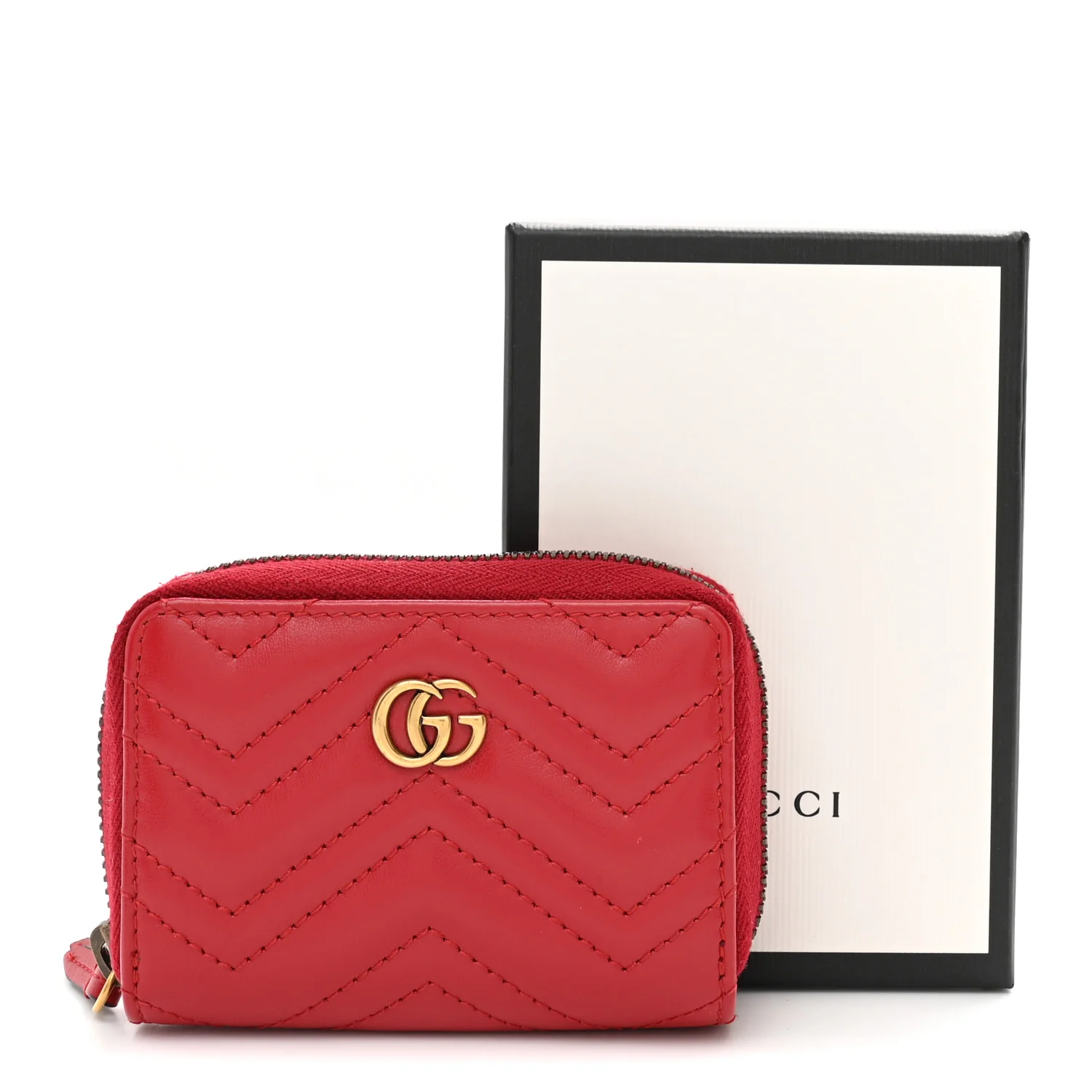 Calfskin Matelasse GG Marmont Zip Around Card Case Hibiscus Red - Image 8