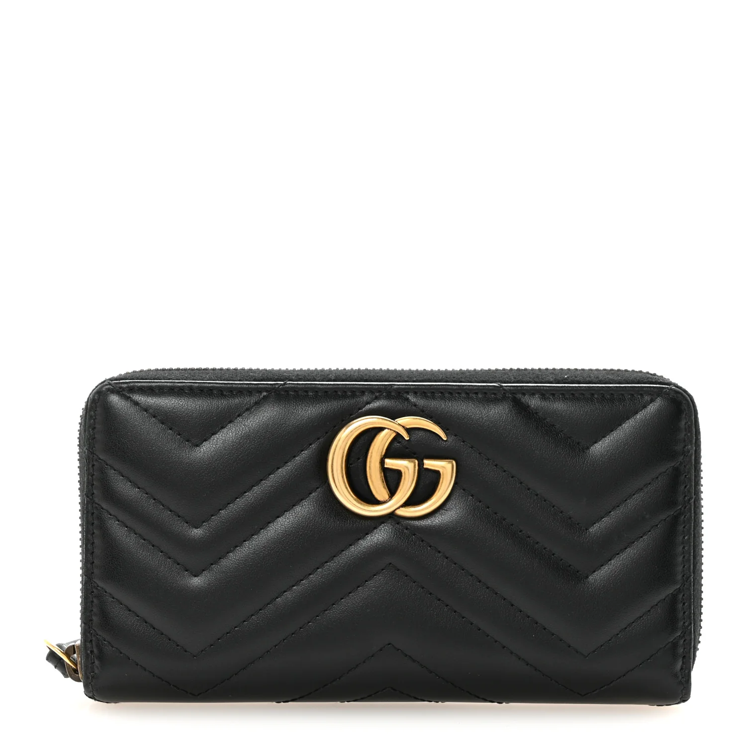 Calfskin Matelasse GG Marmont Zip Around Wallet Black