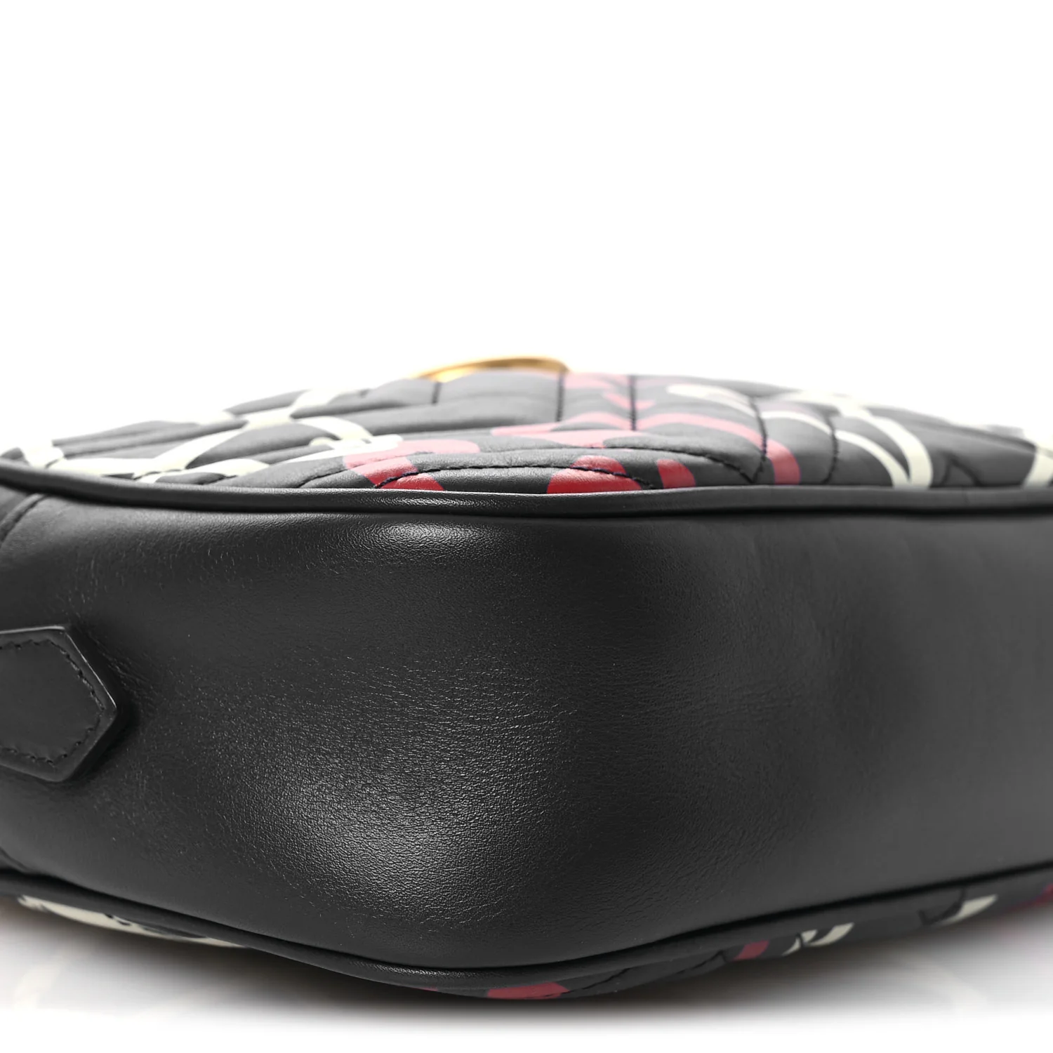 Calfskin Matelasse GucciGhost Small GG Marmont Chain Shoulder Bag Black Hibiscus Red - Image 10