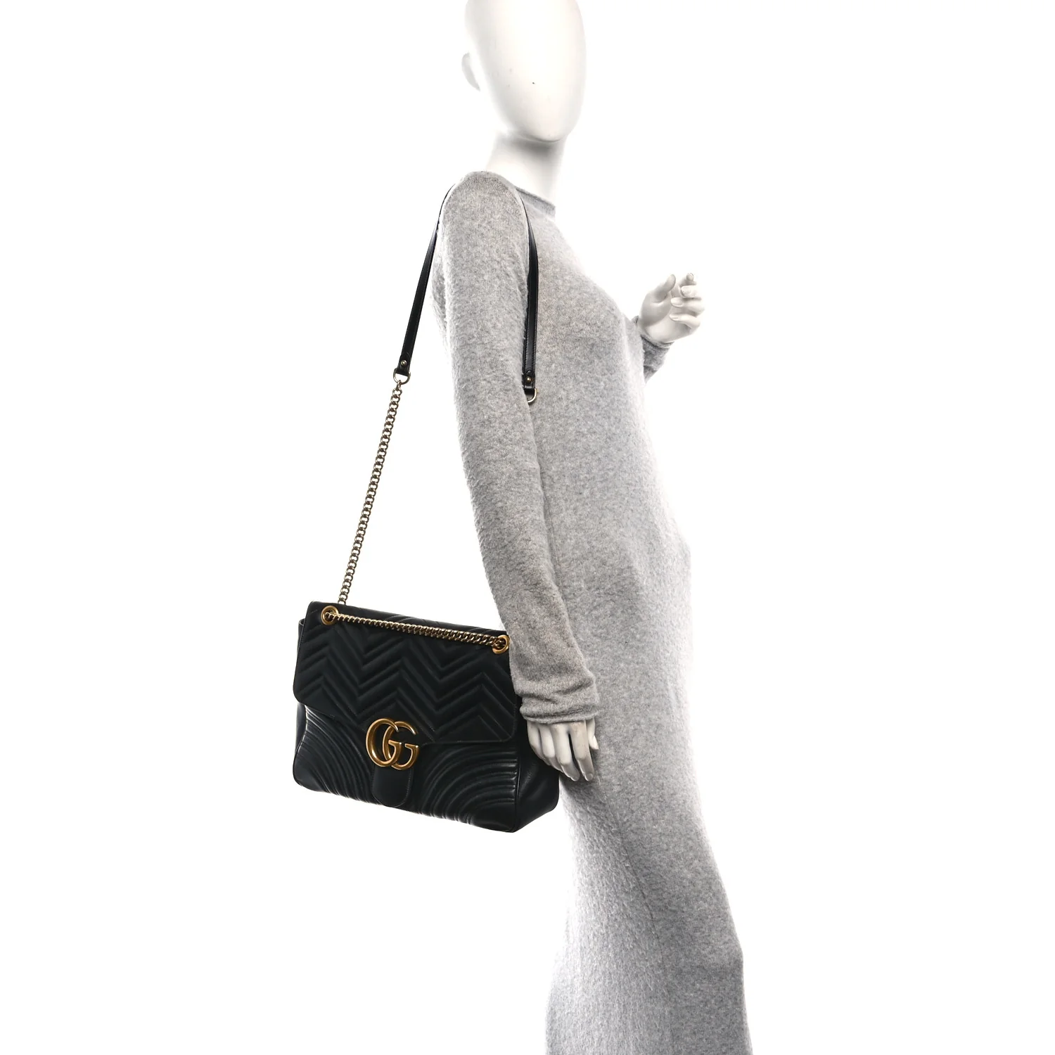 Calfskin Matelasse Large GG Marmont Shoulder Bag Black - Image 2