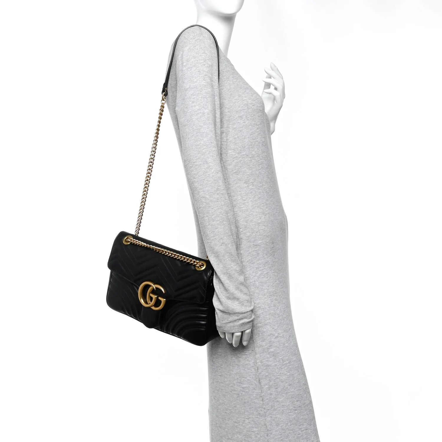 Calfskin Matelasse Medium GG Marmont Shoulder Bag Black - Image 2