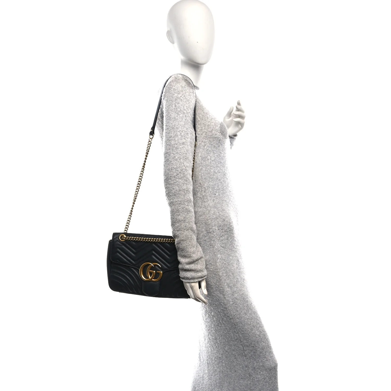 Calfskin Matelasse Medium GG Marmont Shoulder Bag Black - Image 2
