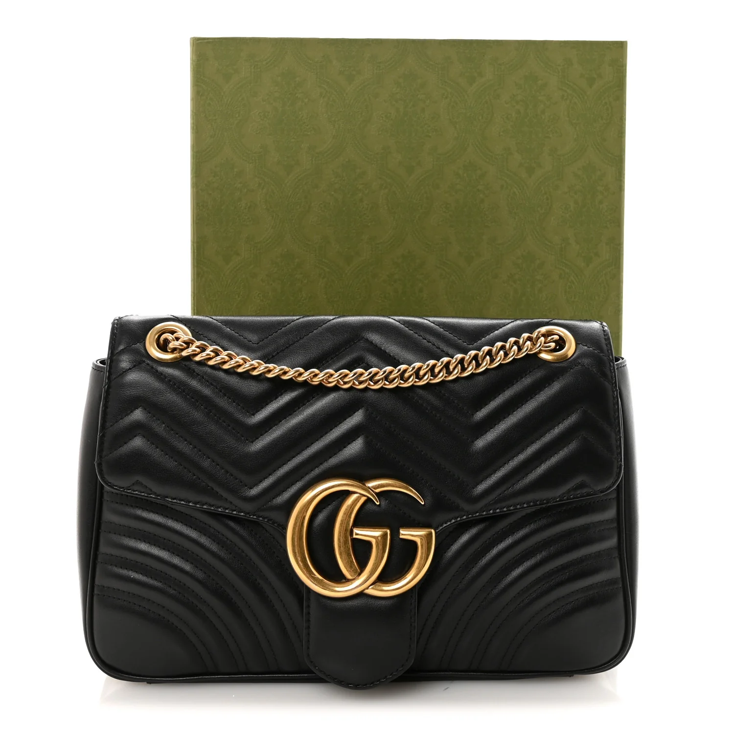 Calfskin Matelasse Medium GG Marmont Shoulder Bag Black - Image 11