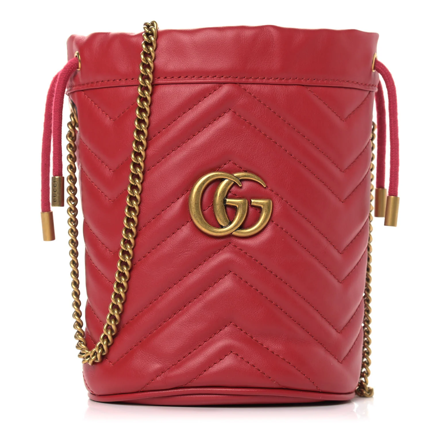 Calfskin Matelasse Mini GG Marmont 2.0 Bucket Bag Hibiscus Red