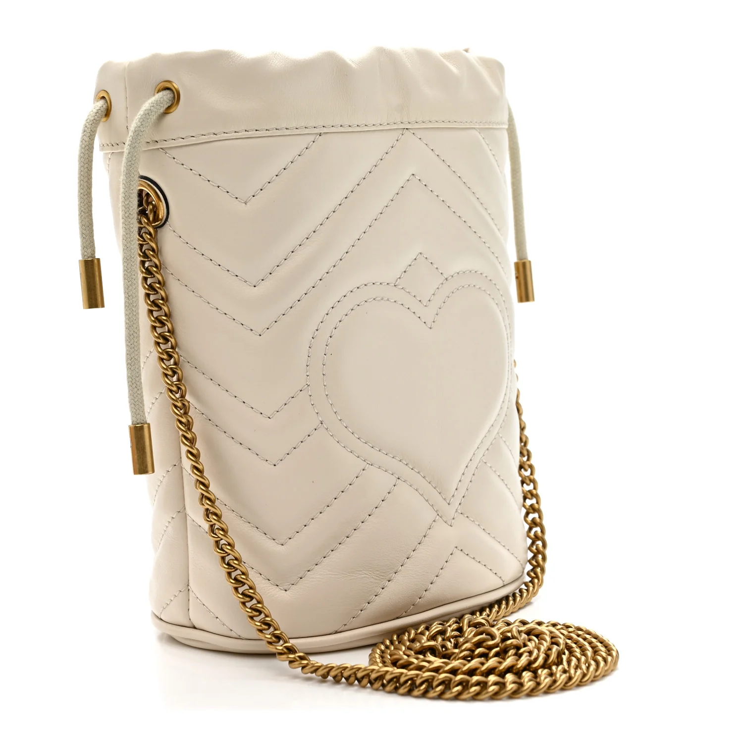 Calfskin Matelasse Mini GG Marmont 2.0 Bucket Bag White - Image 3