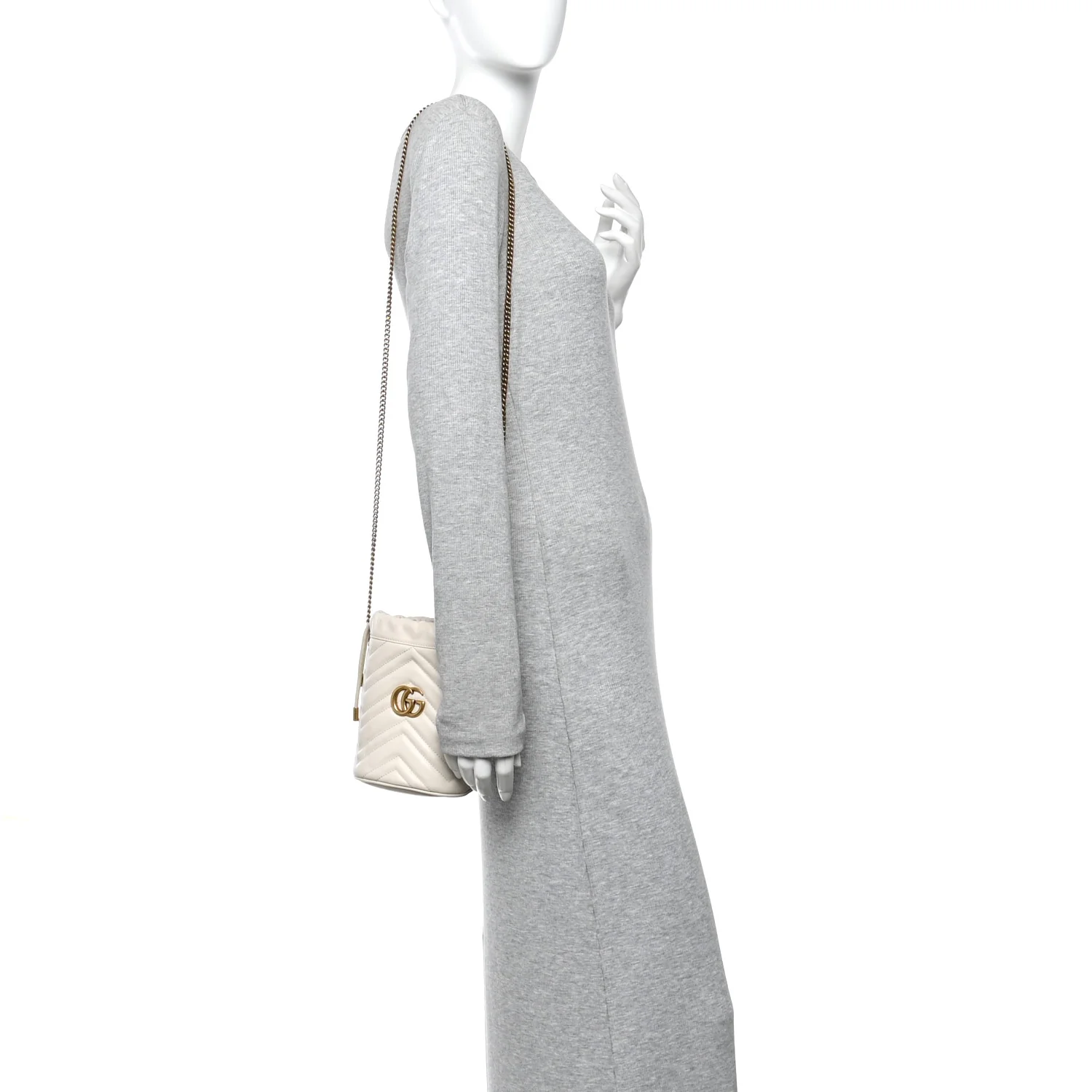 Calfskin Matelasse Mini GG Marmont 2.0 Bucket Bag White - Image 2