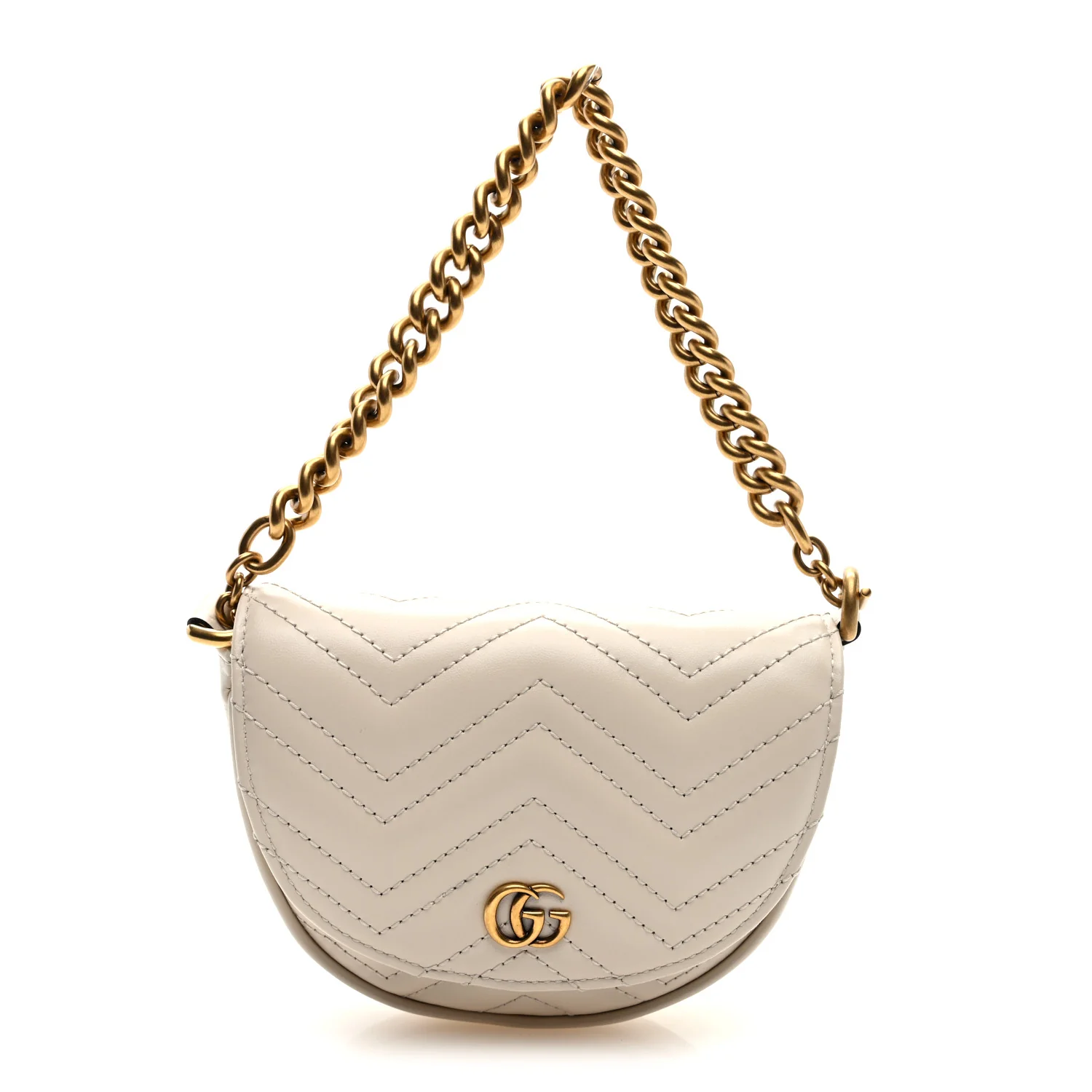 Calfskin Matelasse Mini GG Marmont Chain Belt Bag Mystic White