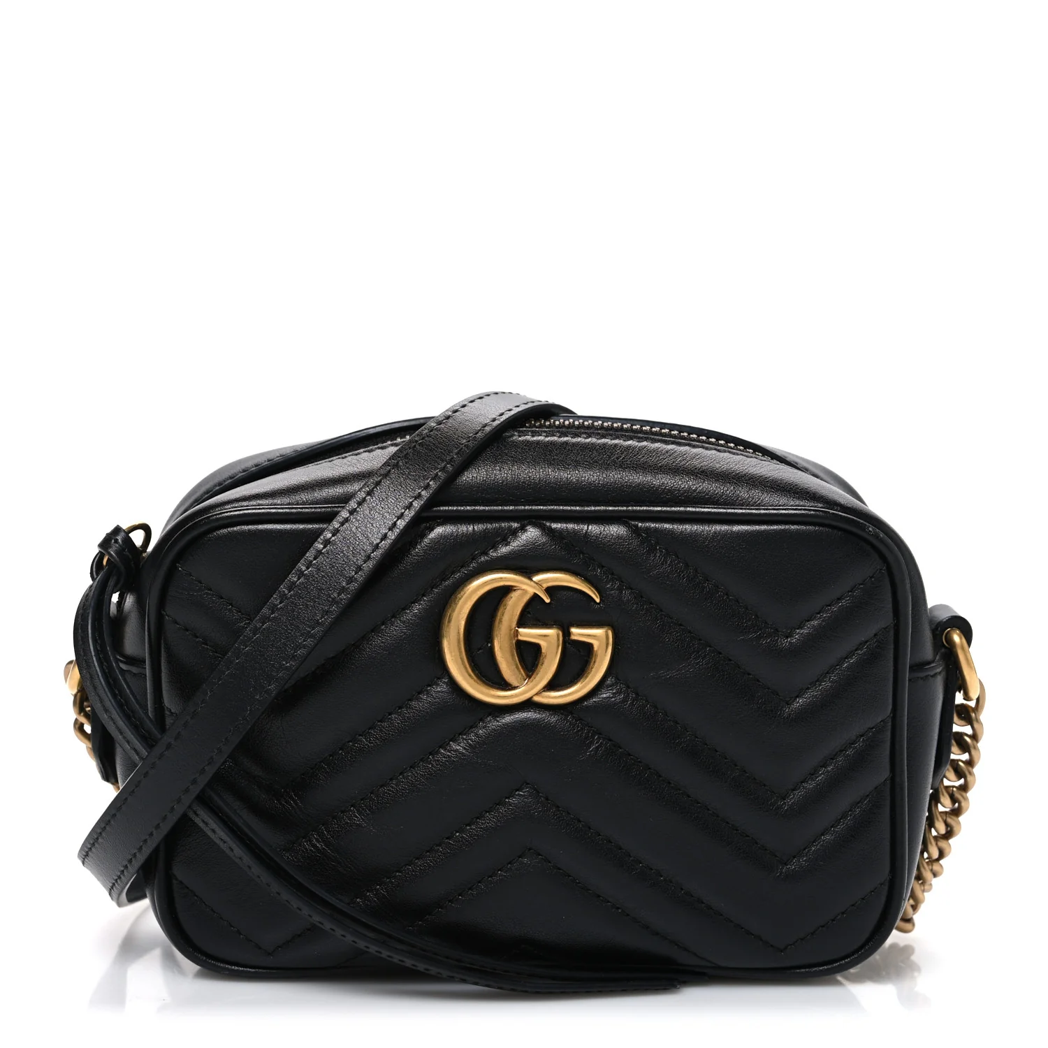 Calfskin Matelasse Mini GG Marmont Chain Shoulder Bag Black